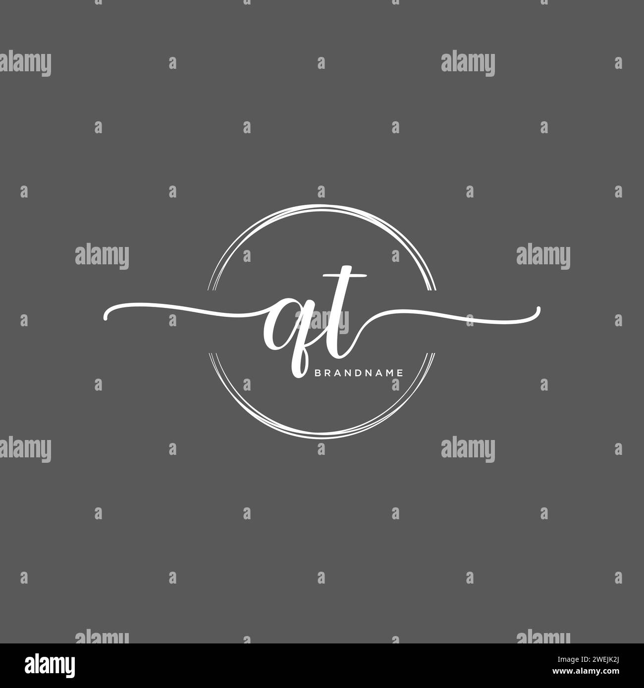 QT Initial handwriting logo with circle Stock Vector
