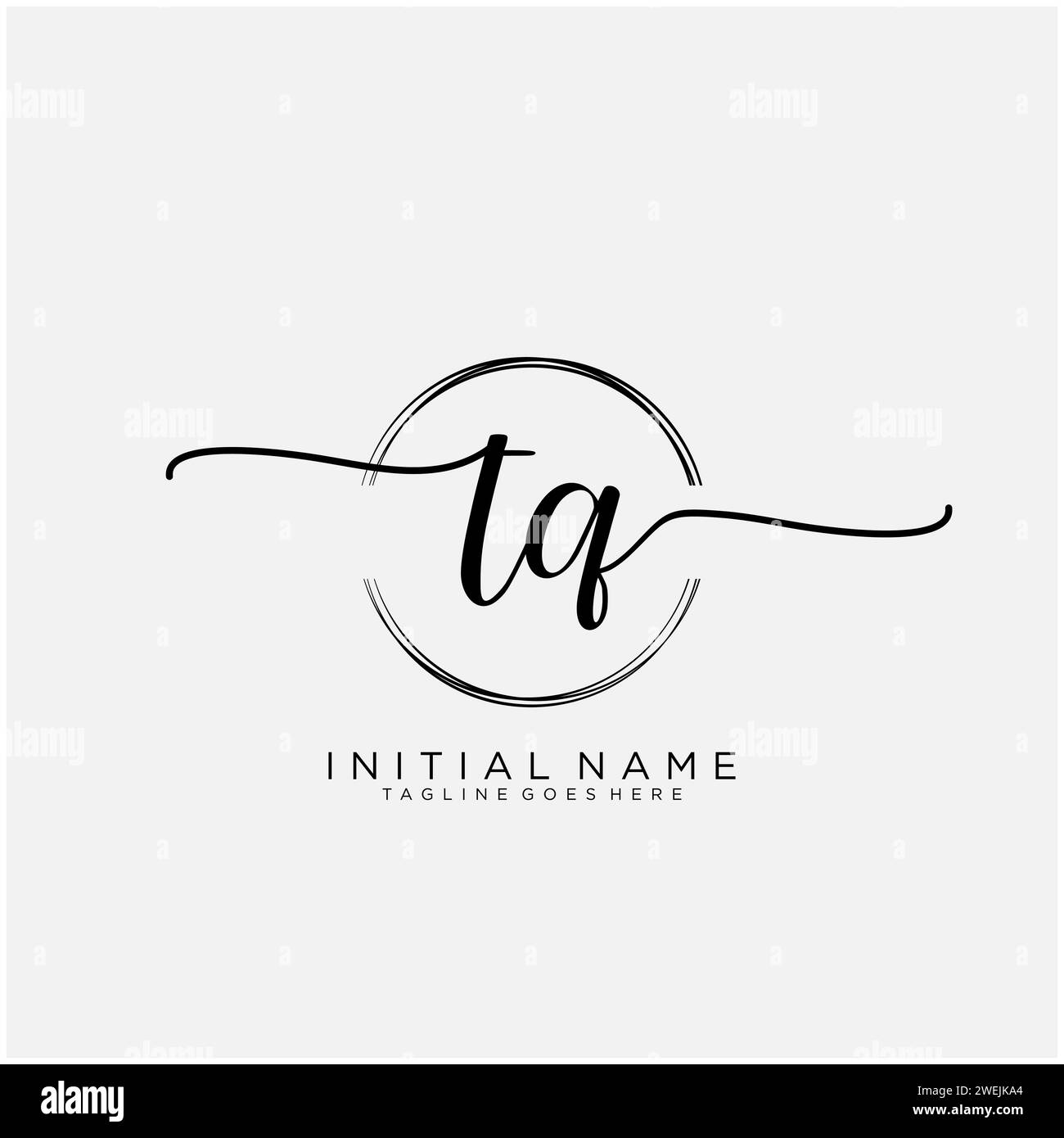 TQ Initial handwriting logo with circle Stock Vector