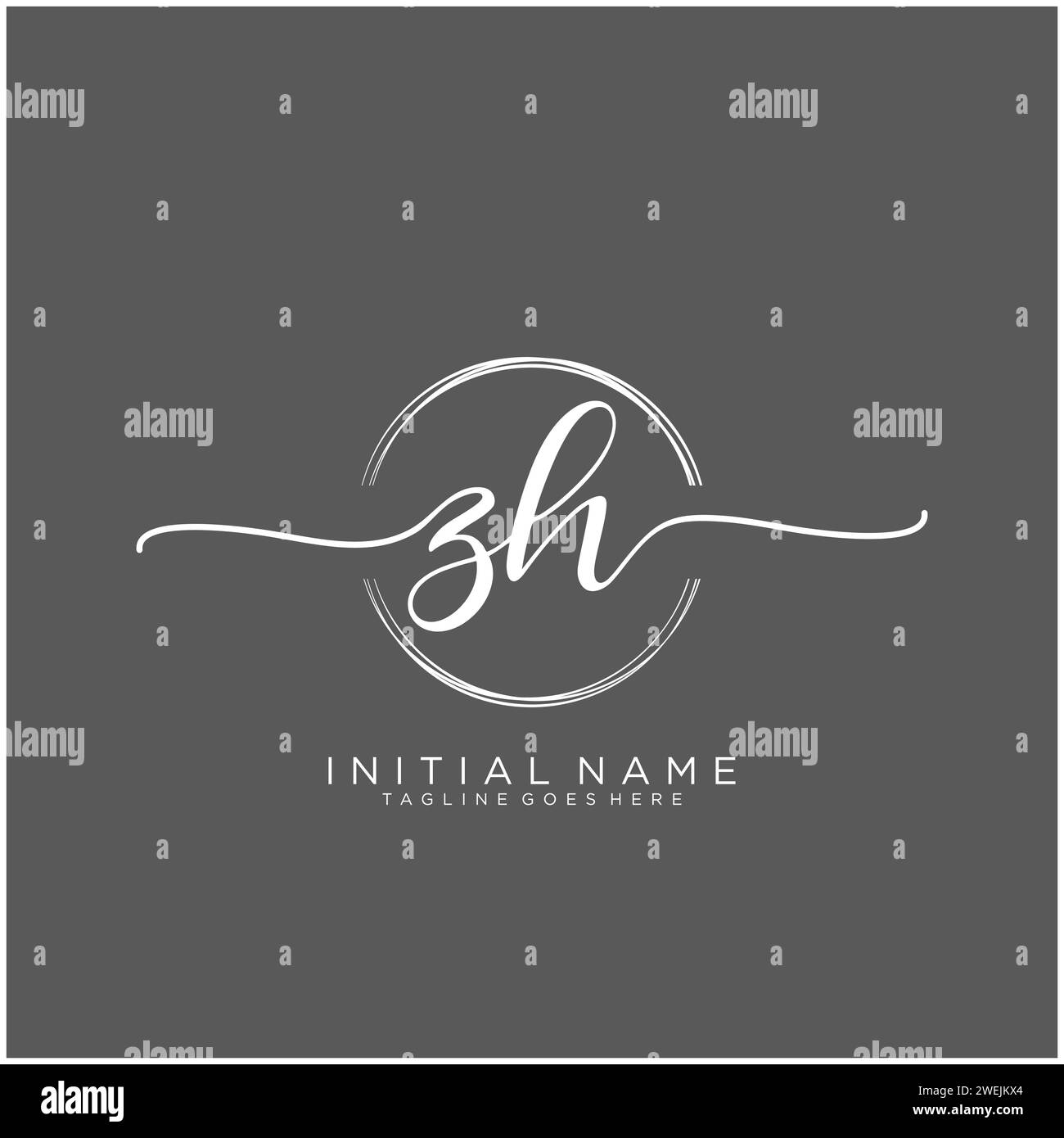 ZH Initial handwriting logo with circle Stock Vector