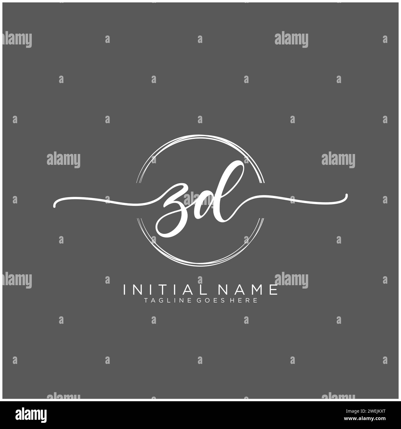 ZD Initial handwriting logo with circle Stock Vector