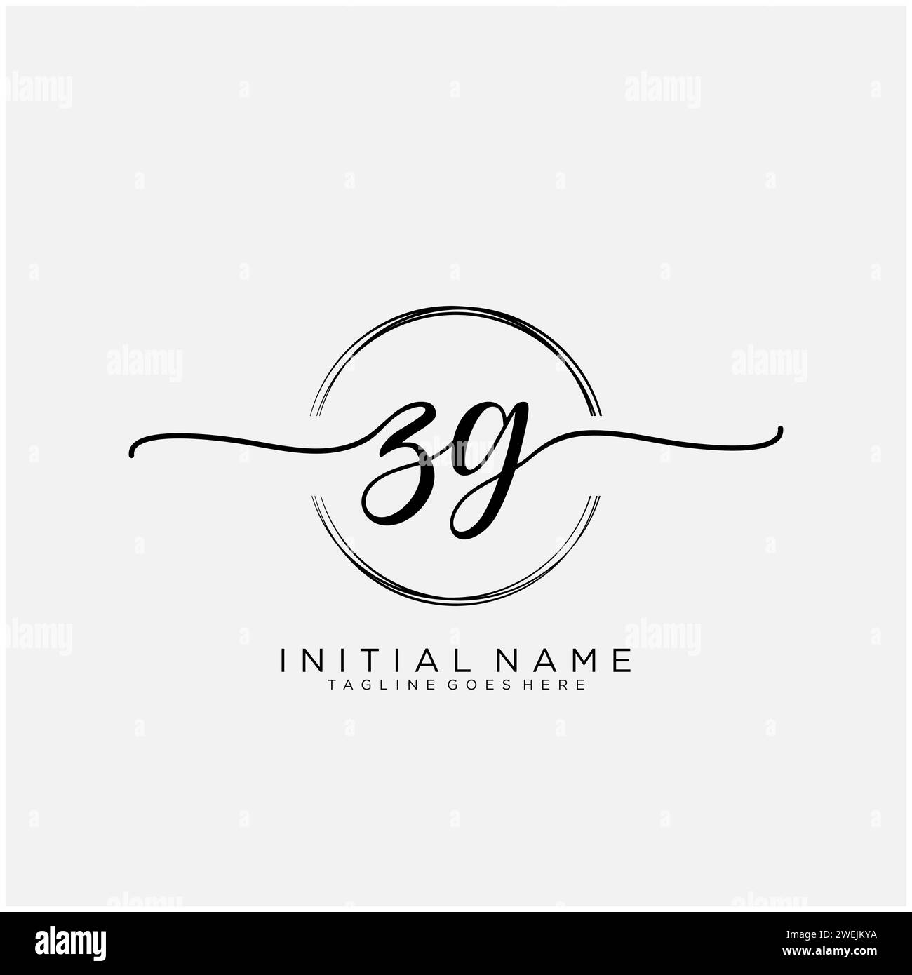 ZG Initial handwriting logo with circle Stock Vector