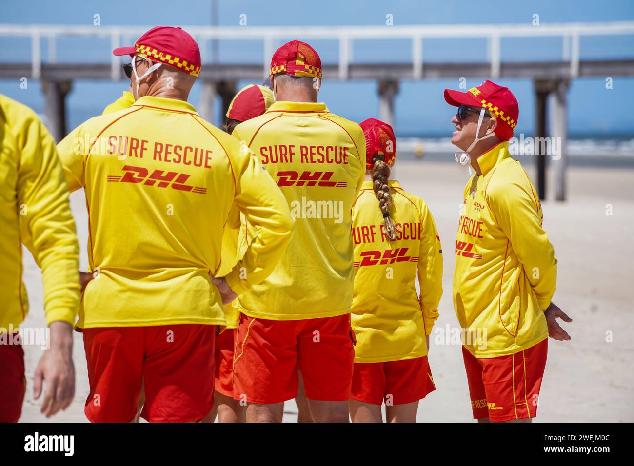 Surf Rescue lifesavers on duty  at a beach in Adelaide, Australia Stock Photo