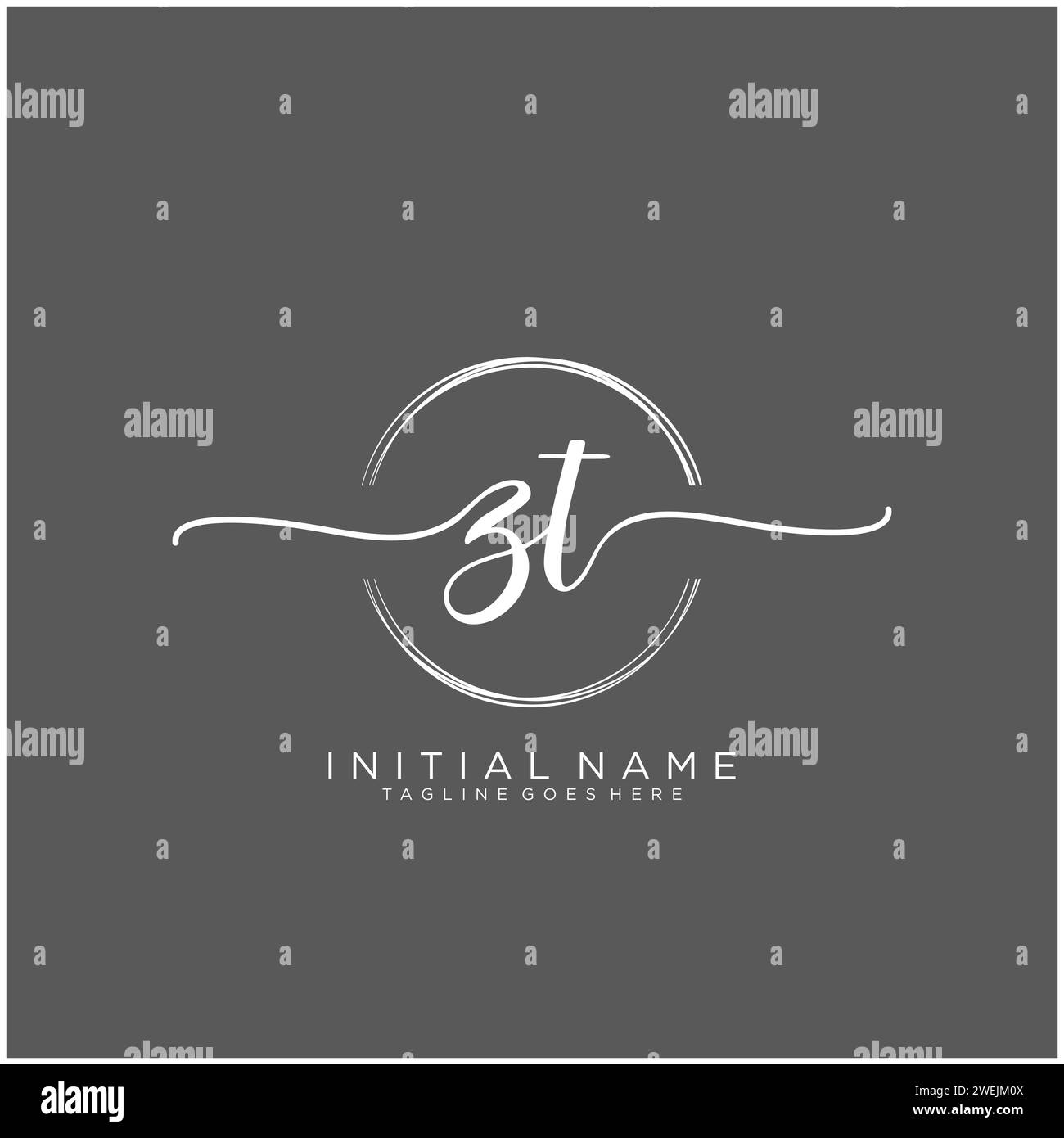 ZT Initial handwriting logo with circle Stock Vector
