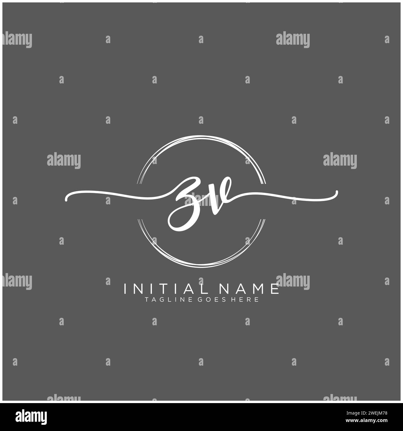 ZV Initial handwriting logo with circle Stock Vector
