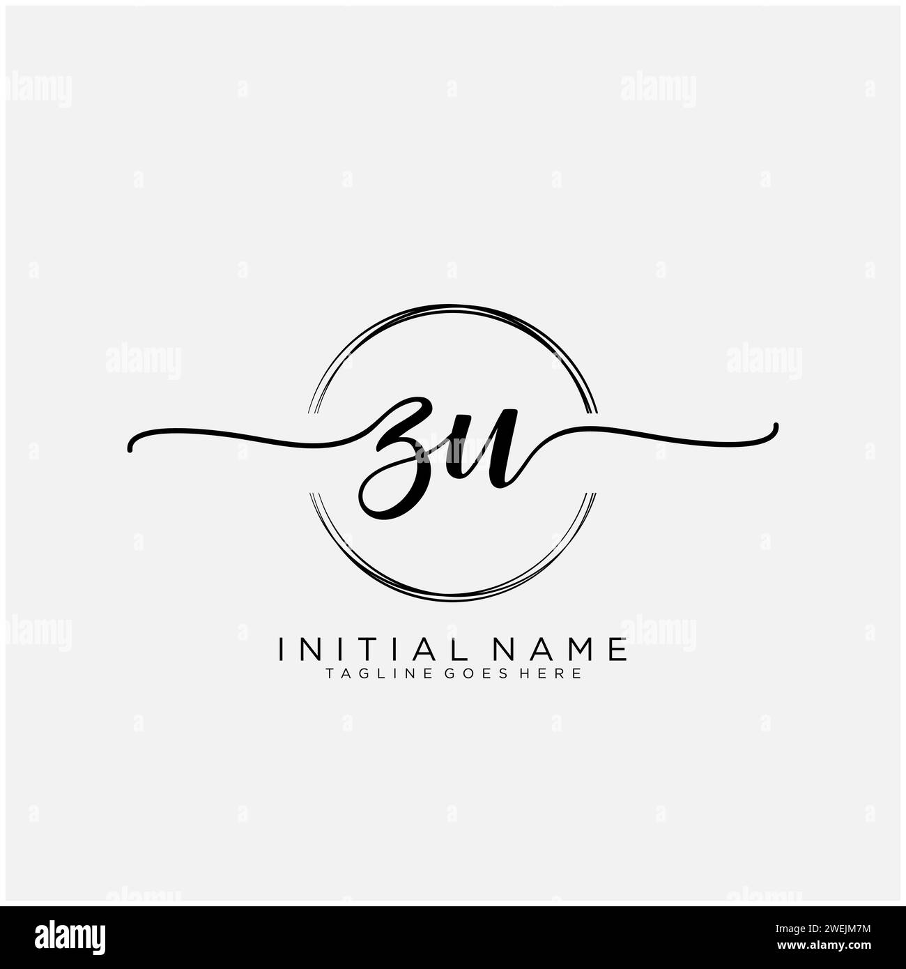 ZU Initial handwriting logo with circle Stock Vector