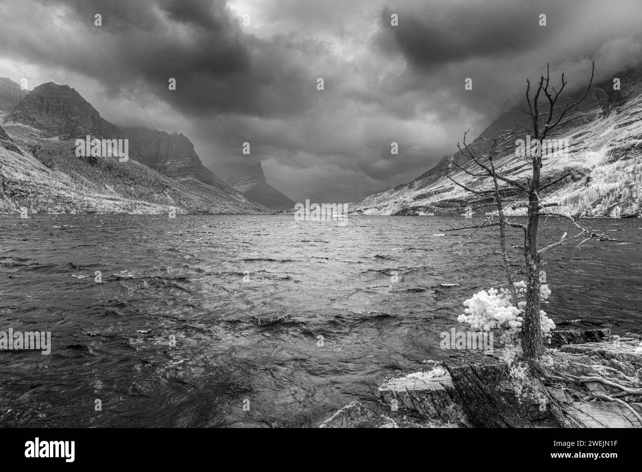 Monochromatic image of Glacier National Park in Infra Red with a fully