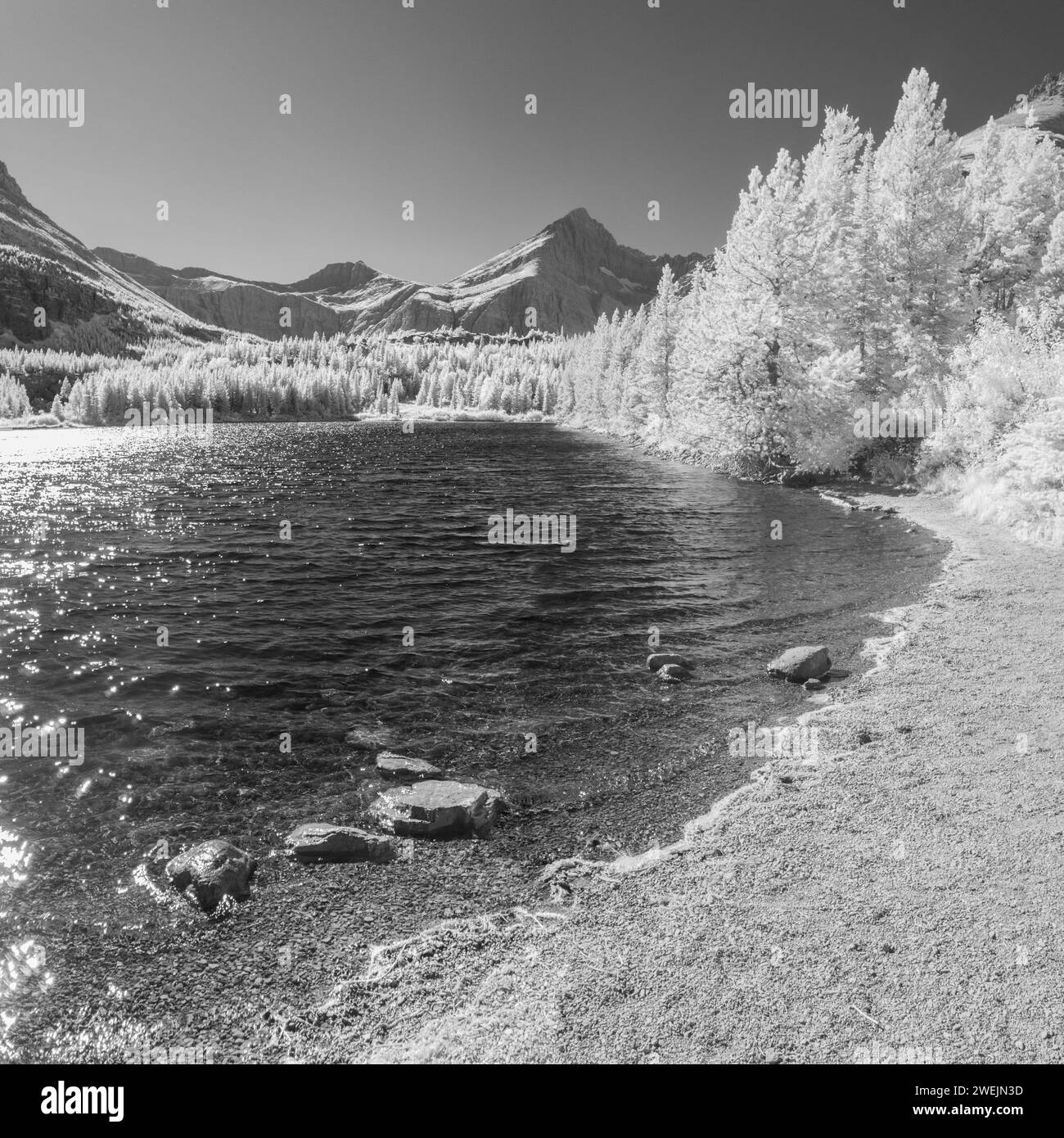 Monochromatic image of Glacier National Park in Infra Red with a fully