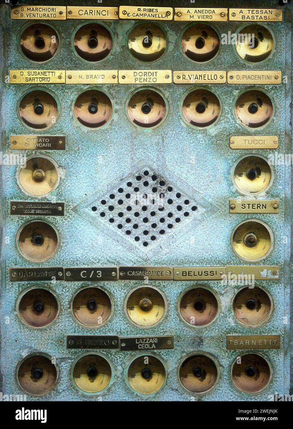 Front door bells & speaker panel, Venice, Italy, Europe Stock Photo