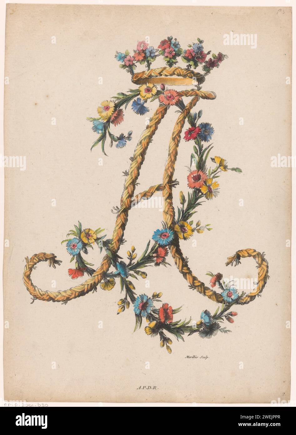 Letter A, Clément Pierre Marillier, After Charles Germain de Saint