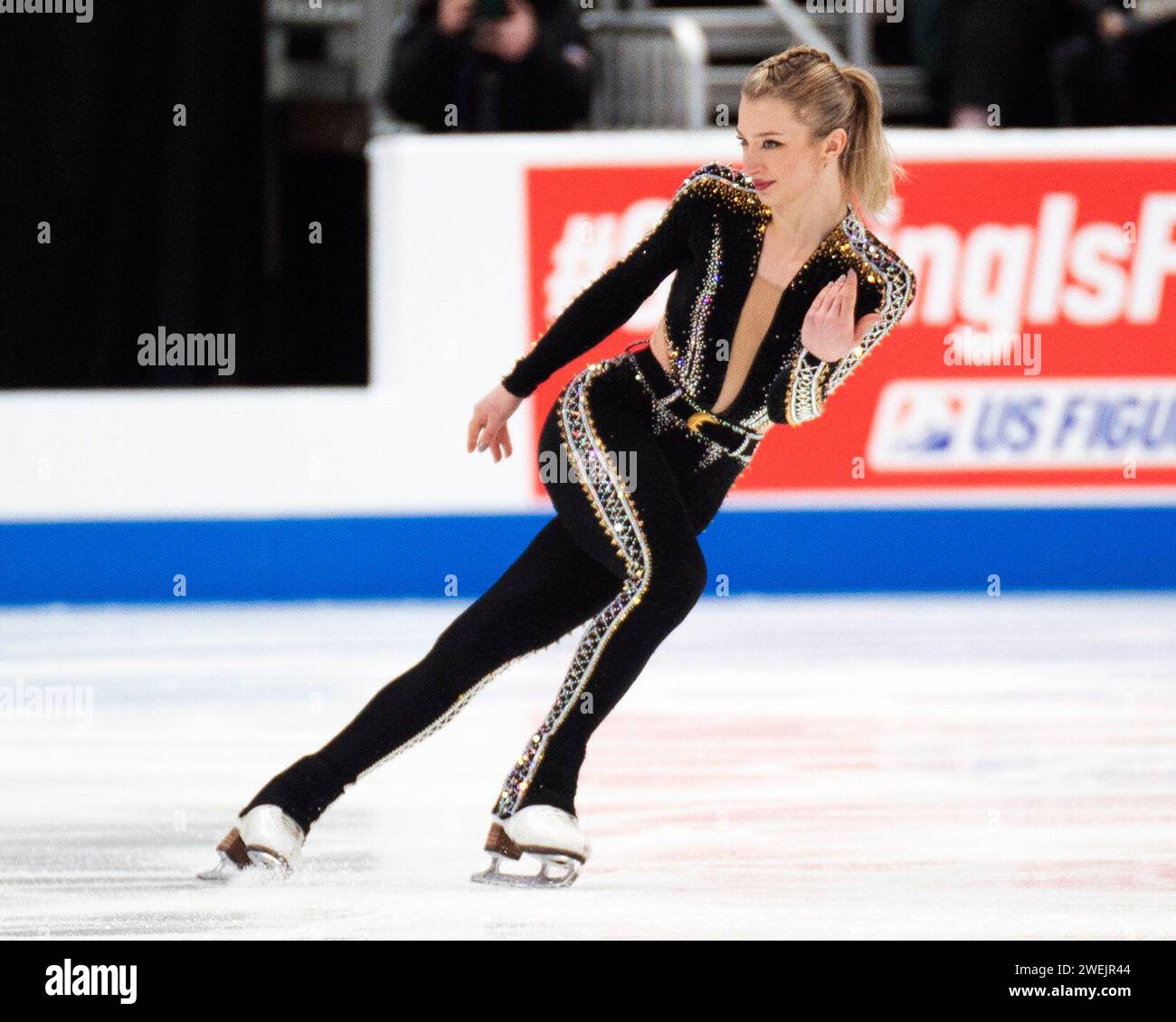 Columbus, Ohio, United States. 25th January, 2024. Amber Glenn skates in the Championship Women