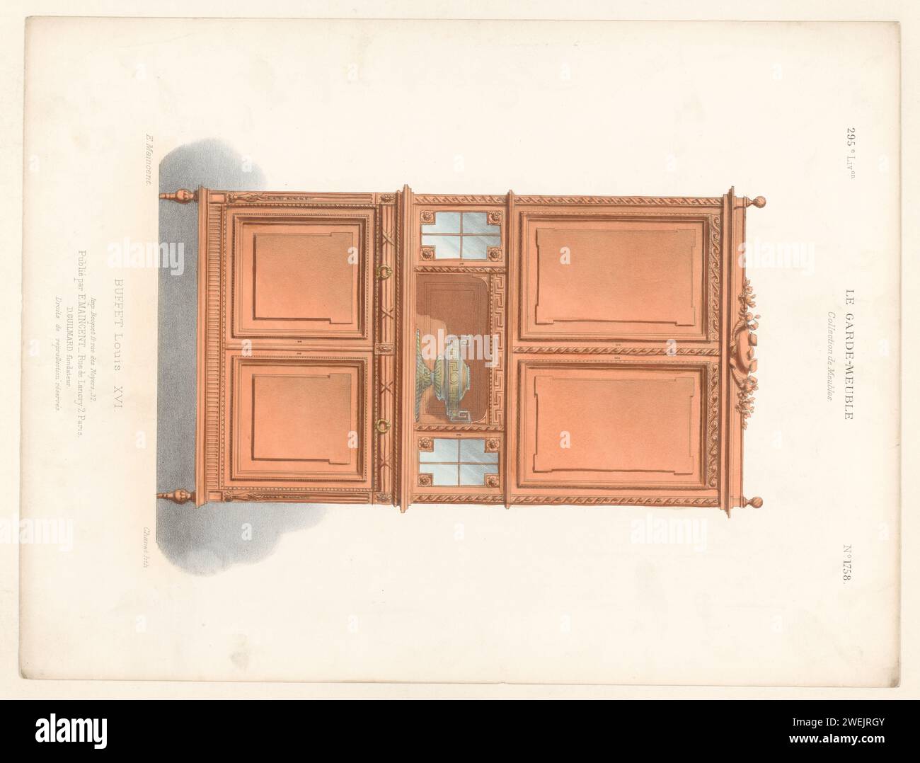 Buffet cupboard, Chanat, 1885 - 1895 print A buffet cupboard in the Louis XVI style. Print from 295th Livraison.  paper  furniture for storage Stock Photo