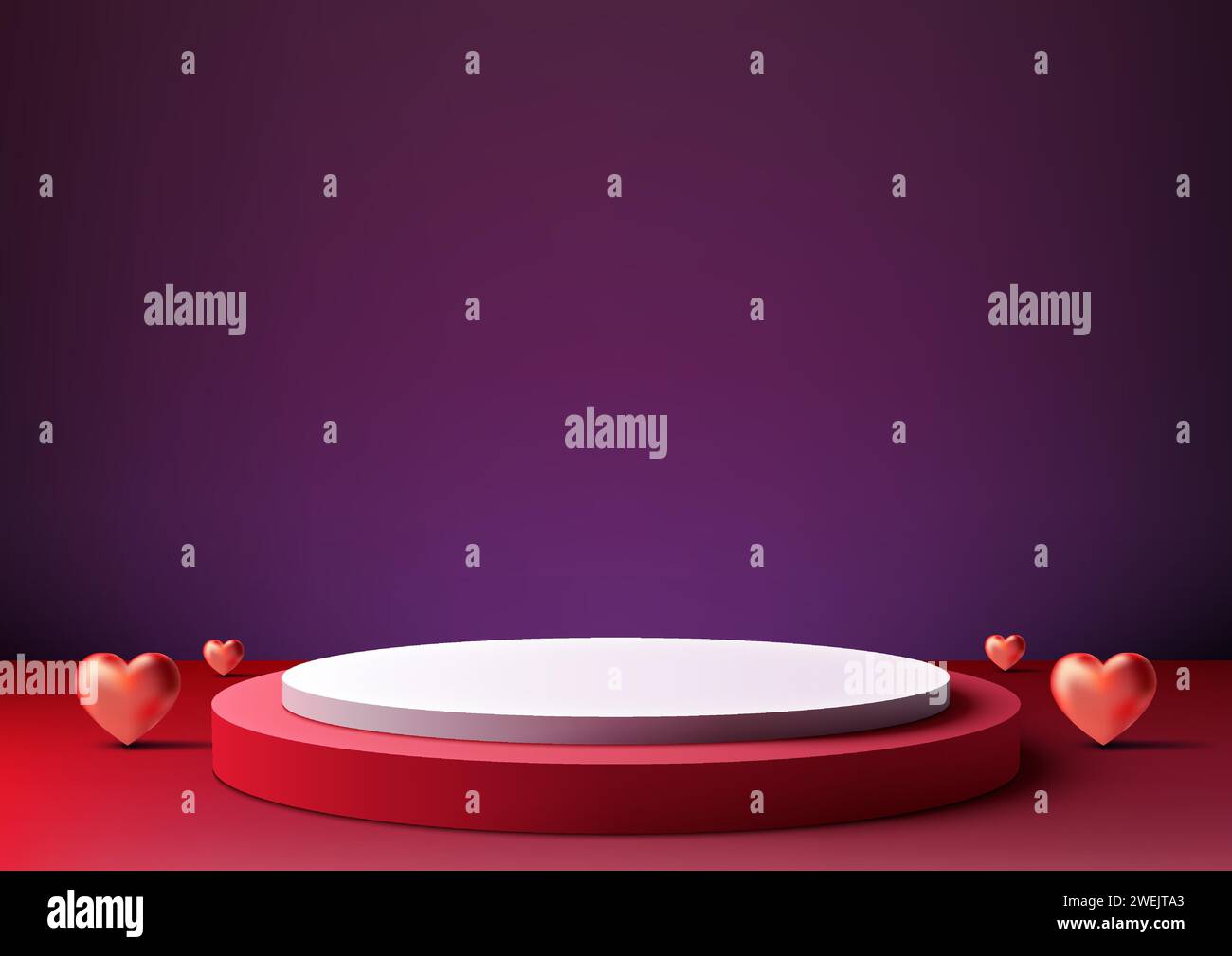 Valentine's Day products display, 3D red and white podium mockup ...