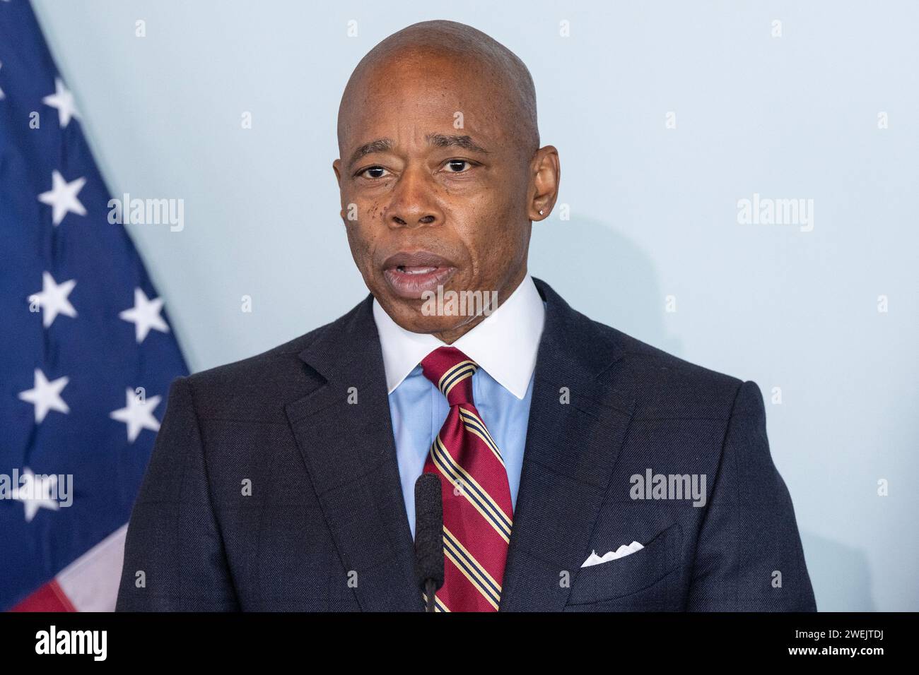 New York, USA. 25th Jan, 2024. Mayor Eric Adams Speaks During ...