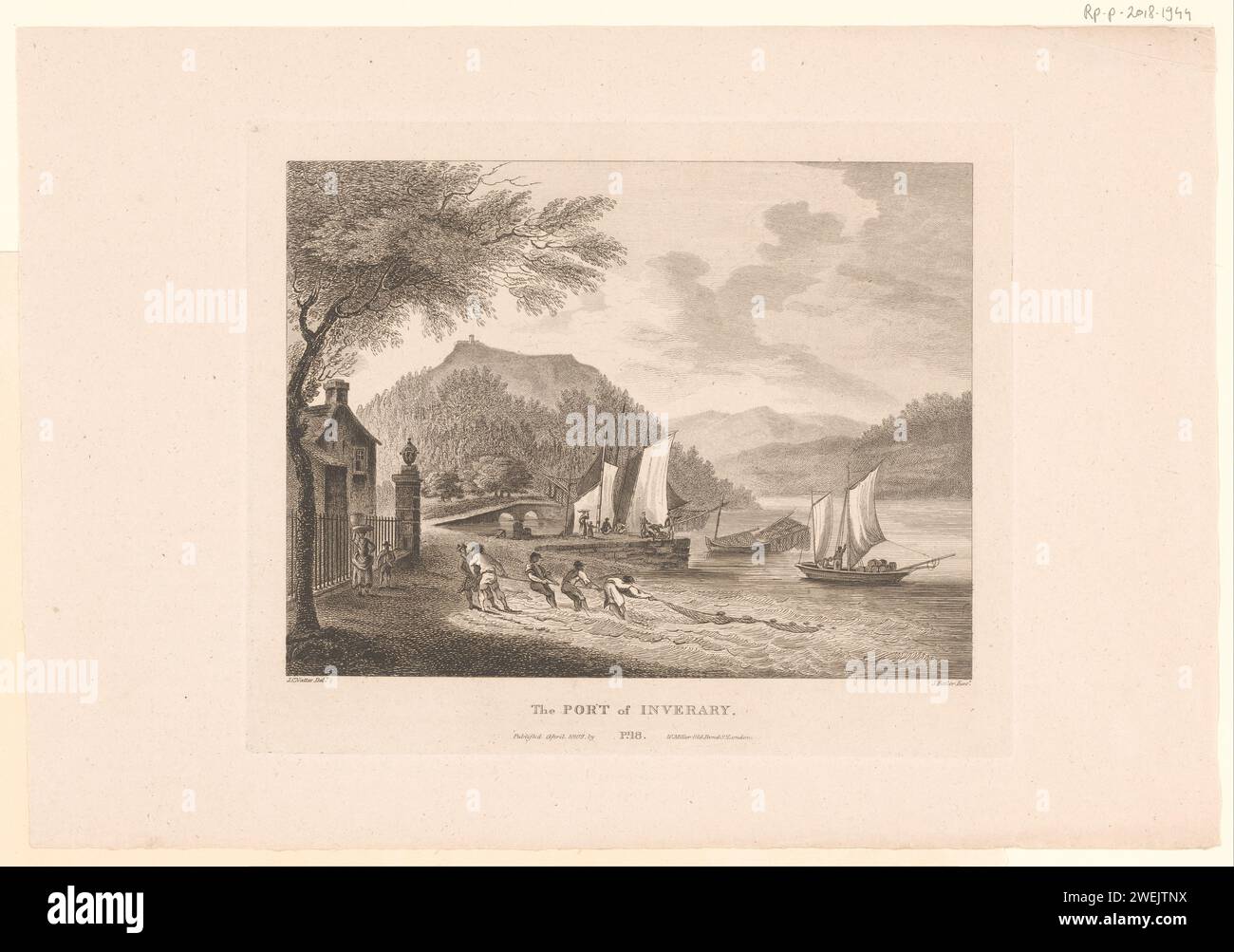 View of the port of Inveraray, James Fittler, After John Claude Natttes, 1801 - 1802 print Noticed: pl. 18.  paper etching / engraving castle Inveraray Stock Photo