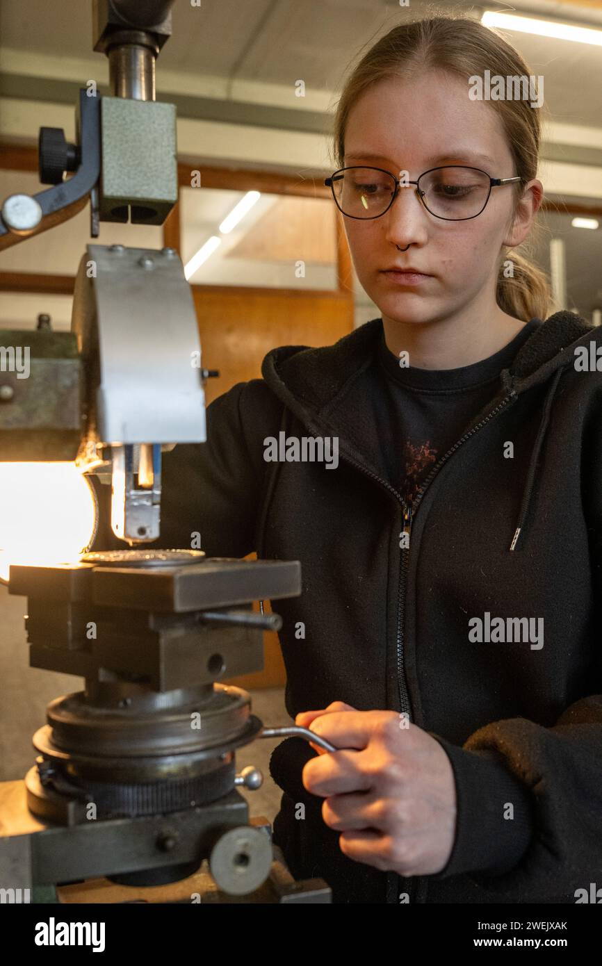 Speicher, Germany. 25th Jan, 2024. Engraver Clara Maria Katzmann works