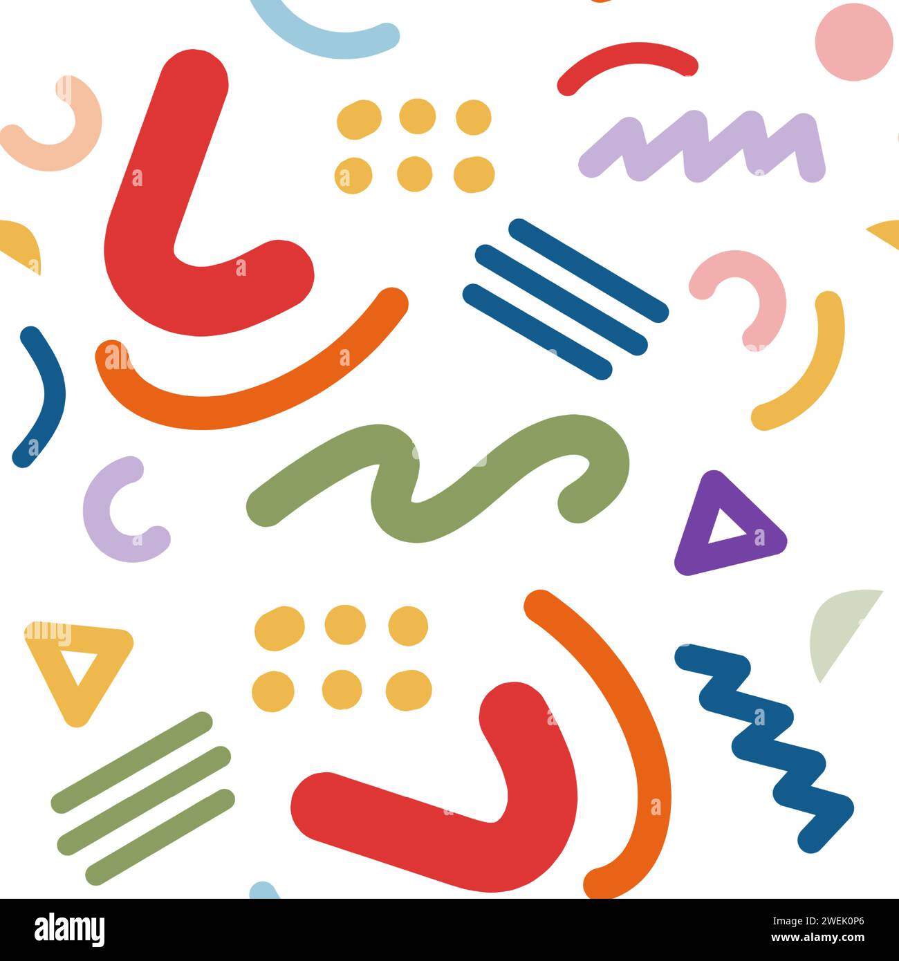 Doodle hand drawn geometric seamless pattern with colorful lines and ...