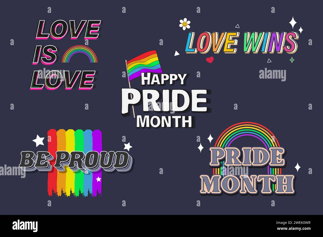 LGBT pride month quote decoration element set vector designs Stock Vector