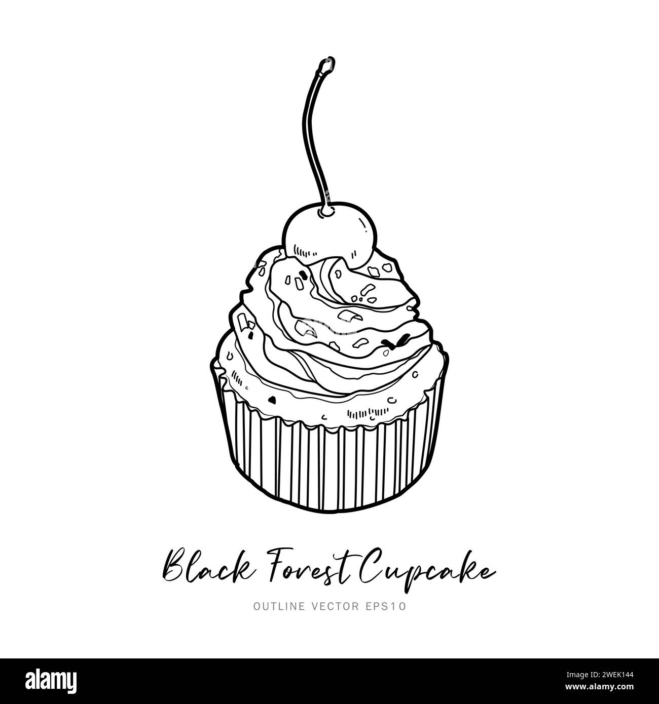 Black forest cupcake dessert outline vector design on white background Stock Vector
