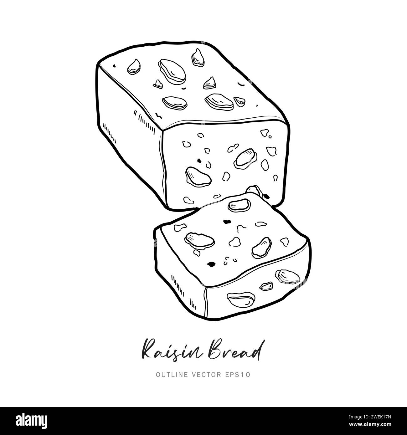 Bread loaf cake dessert outline vector design on white background Stock