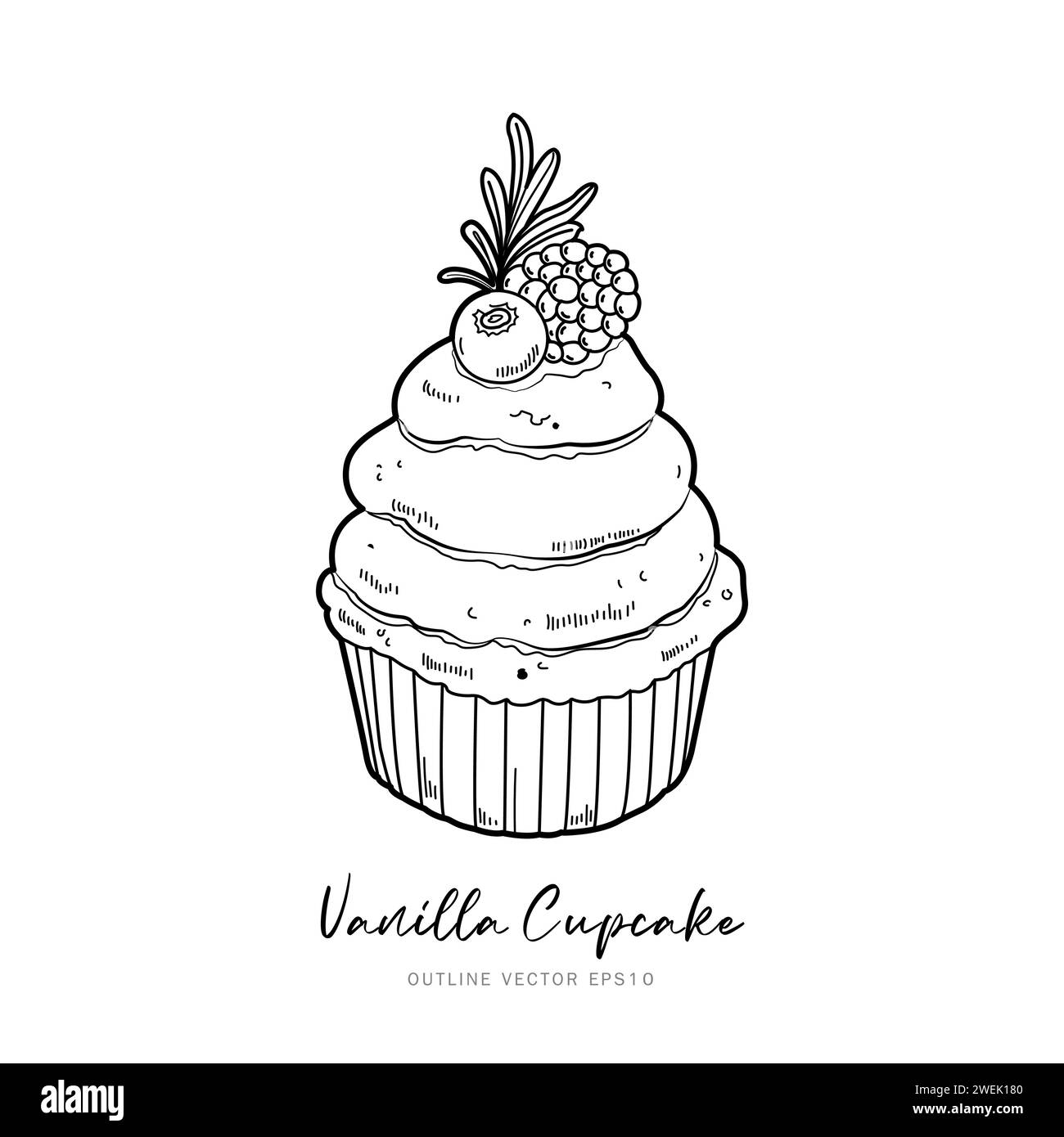 Cupcake dessert outline vector design on white background Stock Vector