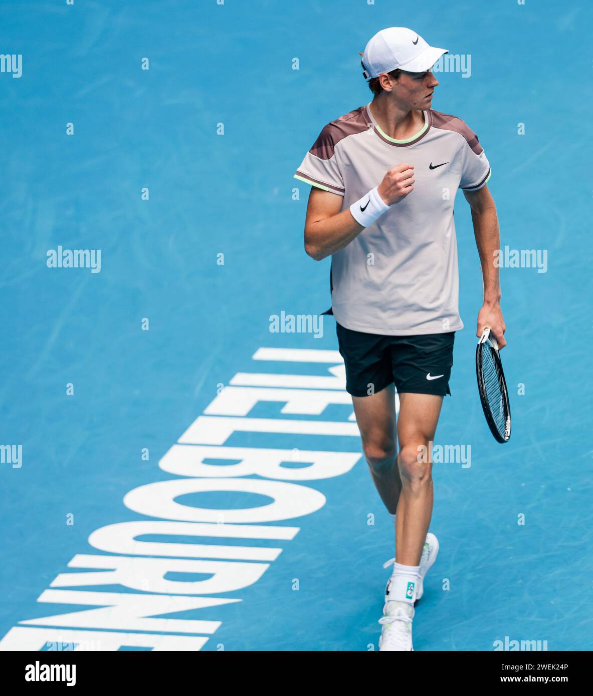 Melbourne, Australia, 26th Jan, 2024. Tennis player Jannick Sinner from Italy is in action during the 2024 Australian Open Tennis Grand Slam in Melbourne Park. Photo credit: Frank Molter/Alamy Live news Stock Photo