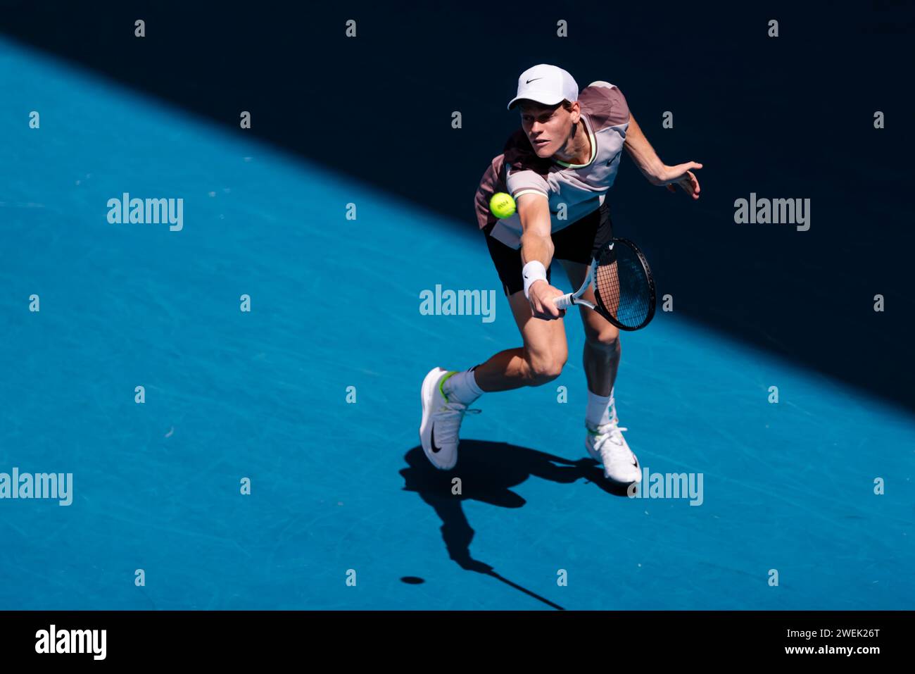 Melbourne, Australia, 26th Jan, 2024. Tennis player Jannick Sinner from Italy is in action during the 2024 Australian Open Tennis Grand Slam in Melbourne Park. Photo credit: Frank Molter/Alamy Live news Stock Photo