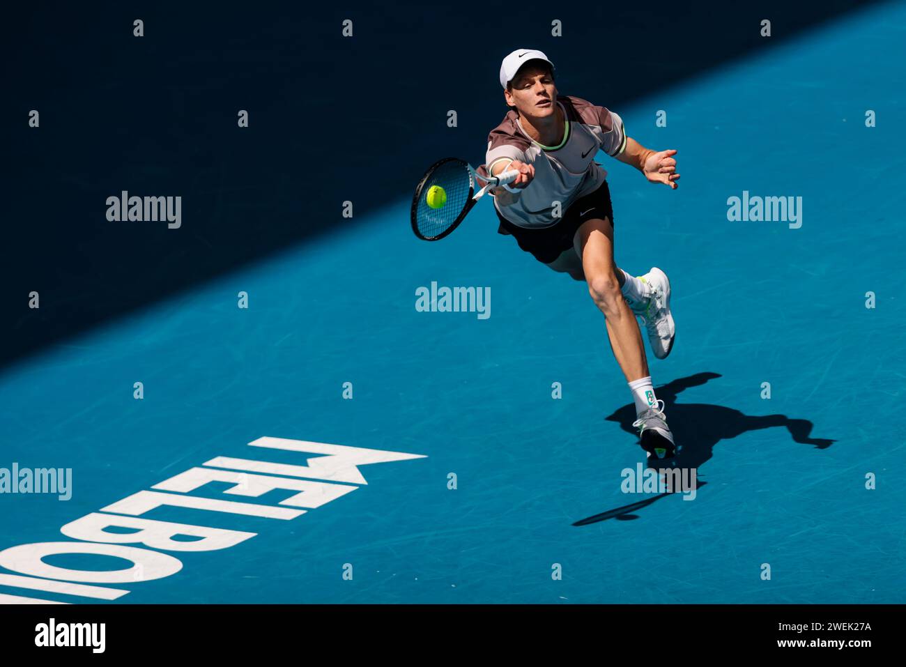 Melbourne, Australia, 26th Jan, 2024. Tennis player Jannick Sinner from Italy is in action during the 2024 Australian Open Tennis Grand Slam in Melbourne Park. Photo credit: Frank Molter/Alamy Live news Stock Photo