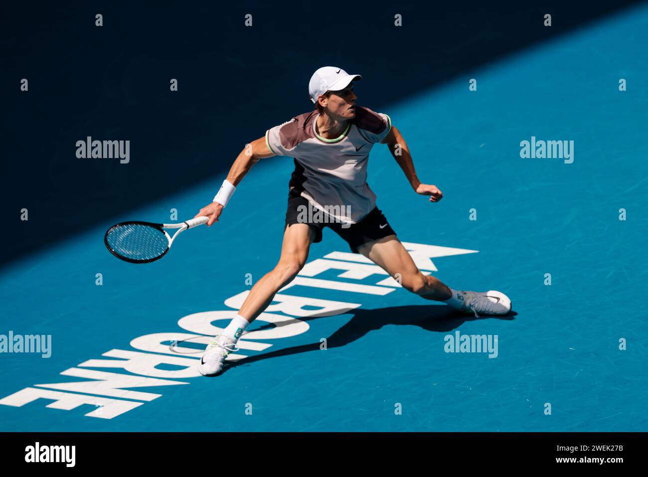 Melbourne, Australia, 26th Jan, 2024. Tennis player Jannick Sinner from Italy is in action during the 2024 Australian Open Tennis Grand Slam in Melbourne Park. Photo credit: Frank Molter/Alamy Live news Stock Photo