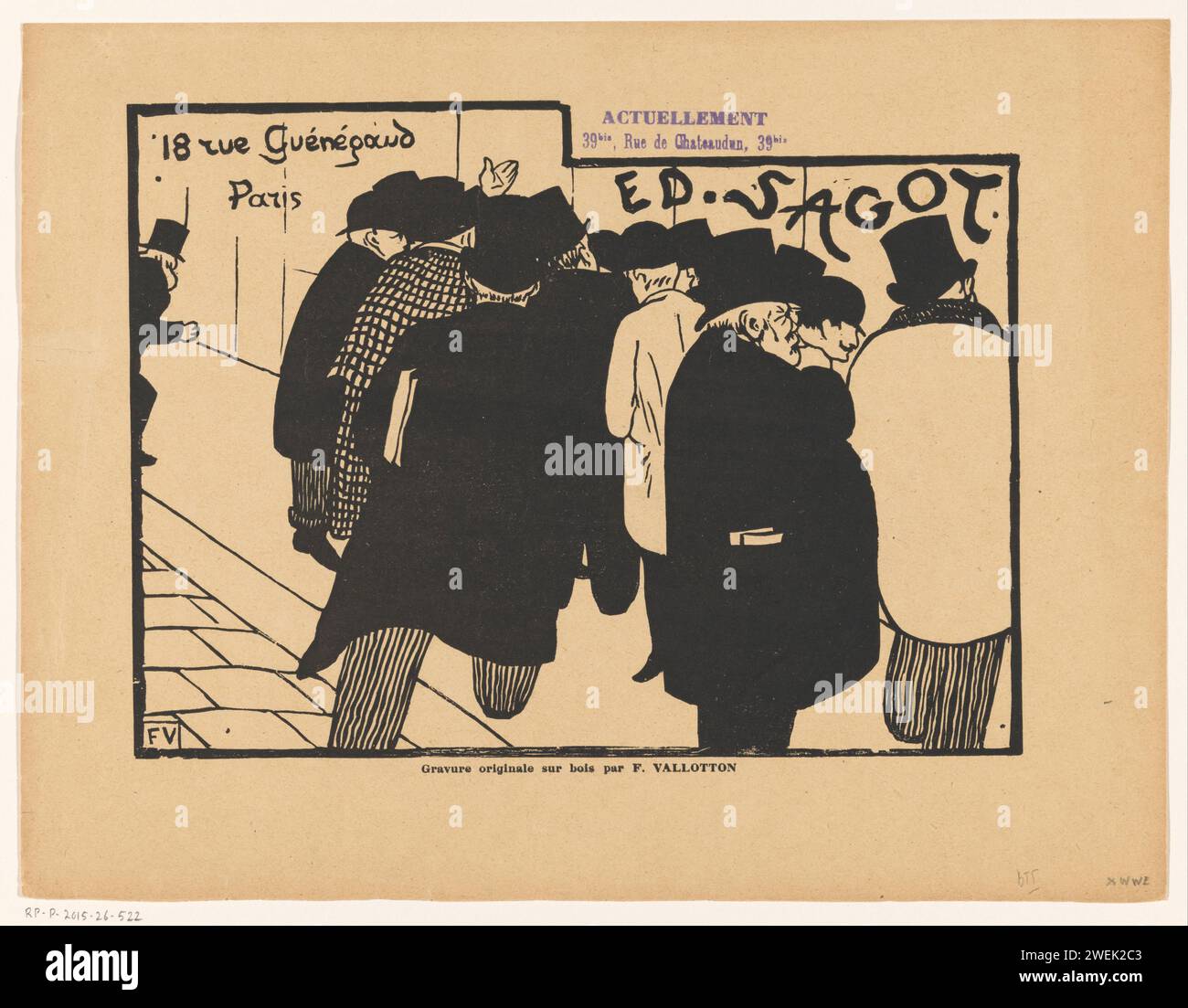 Business card of printer Edmond Sagot in Paris, 1892 print People on