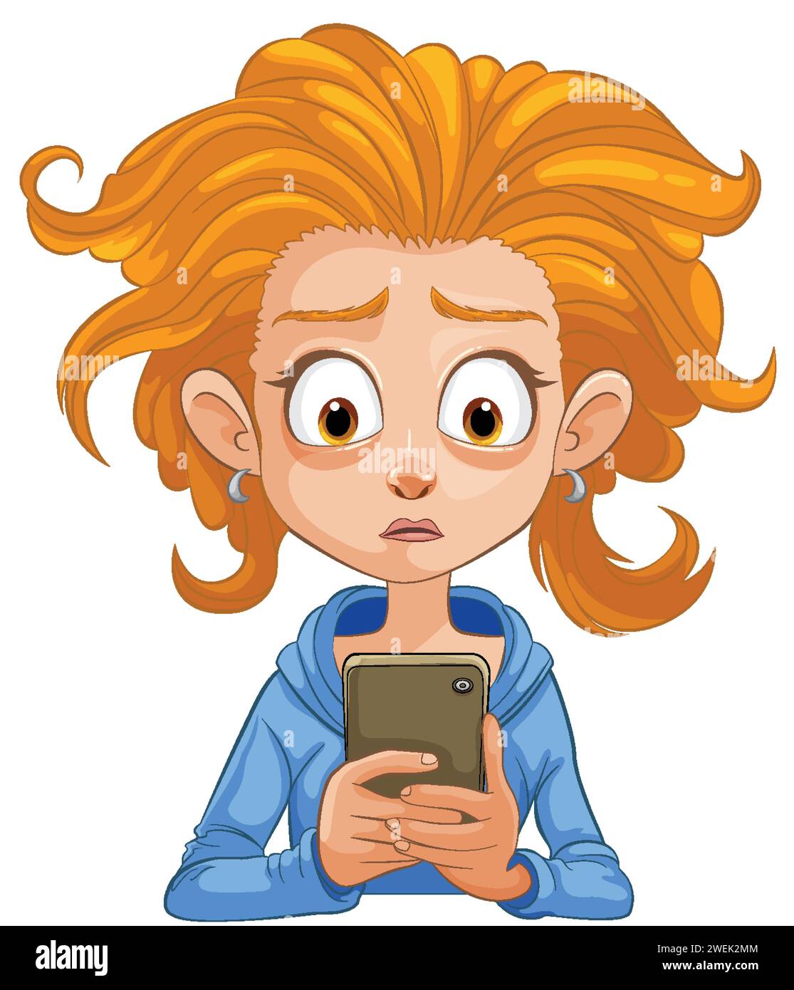 Cartoon of a woman looking shocked at her phone Stock Vector