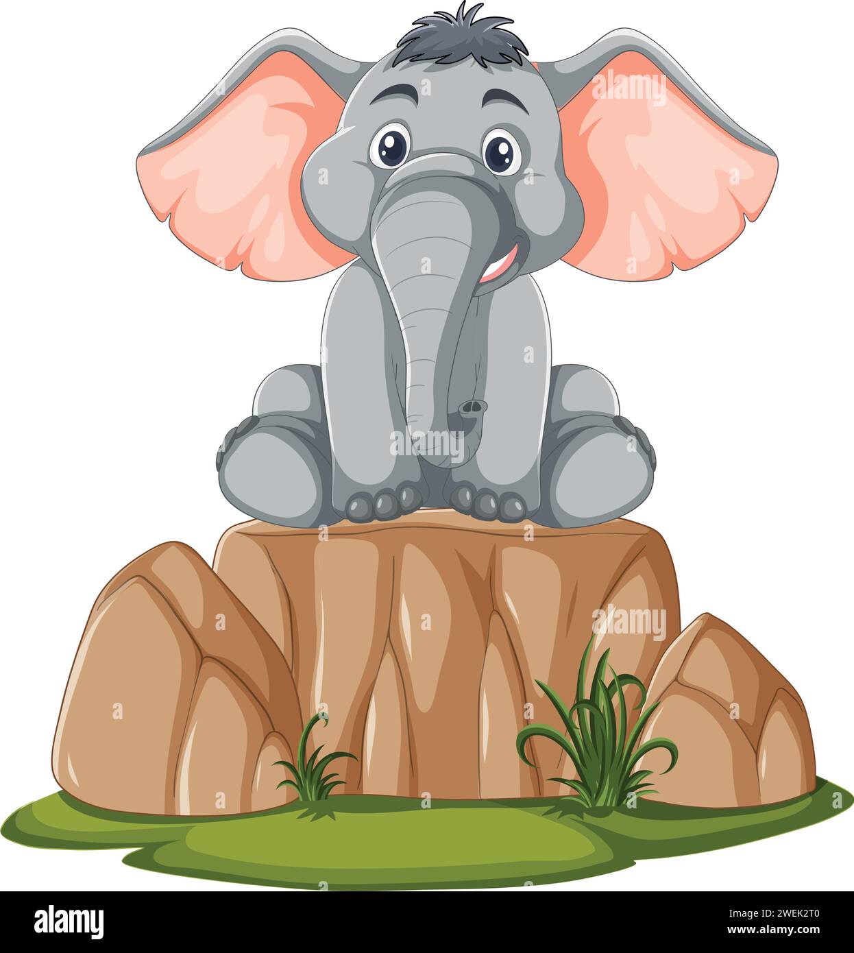 Cute elephant on a rocky outcrop illustration Stock Vector