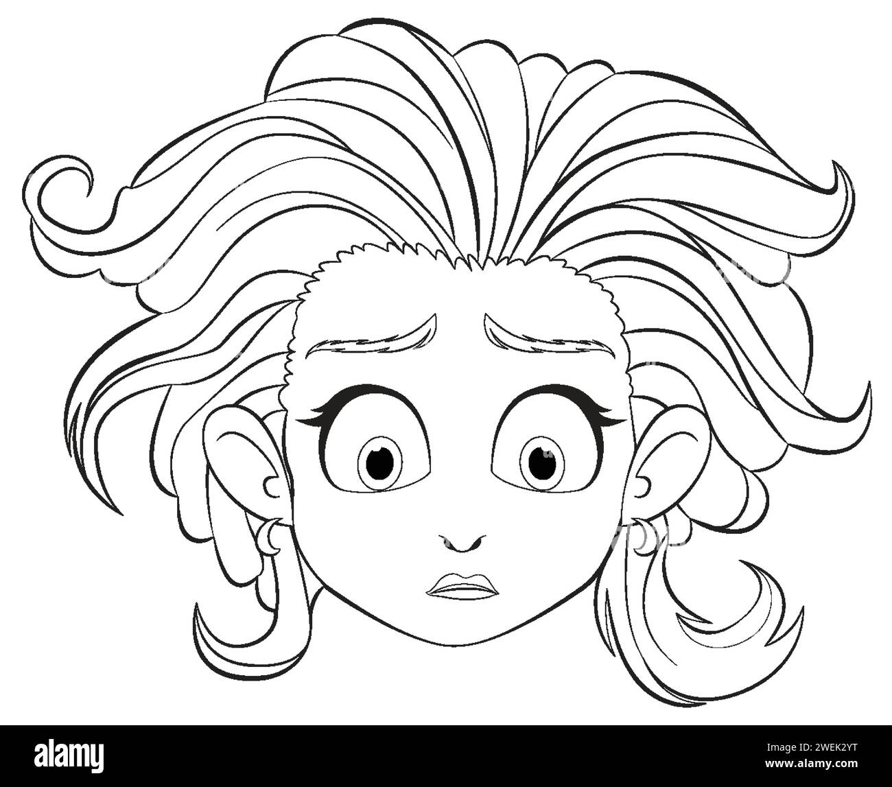 Black and white illustration of a surprised girl Stock Vector