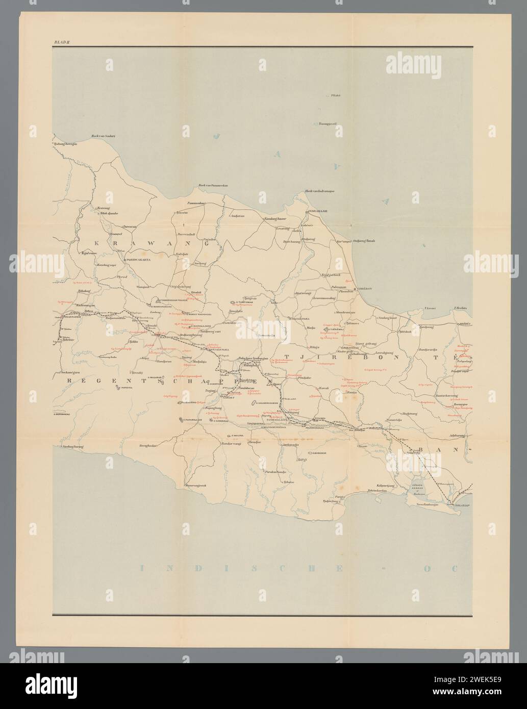 Map of West and Central Java, Middle Deel, Anonymous, 1890 - 1891 print Up to the top left: II.  paper  maps of separate countries or regions Java Stock Photo