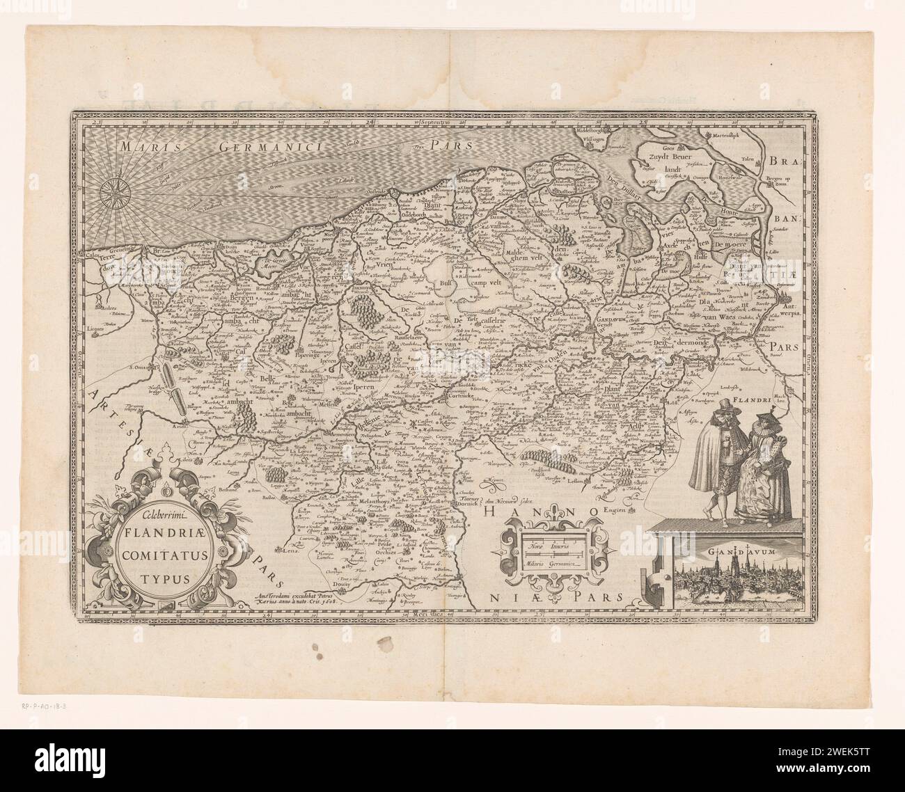 Map of the Graafschap Vlaanderen, with a view of Ghent, Anonymous, 1617 ...