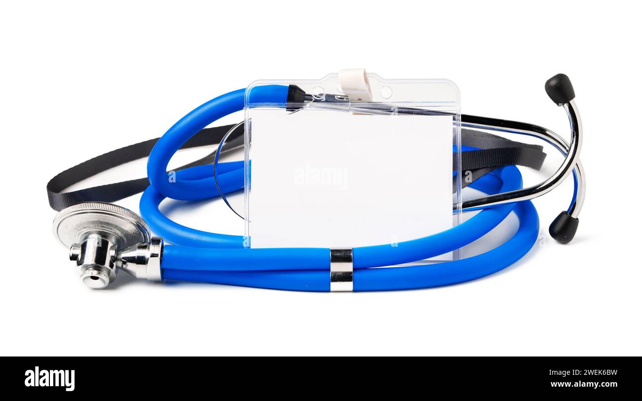 Blank badge and stethoscope on white background Stock Photo - Alamy