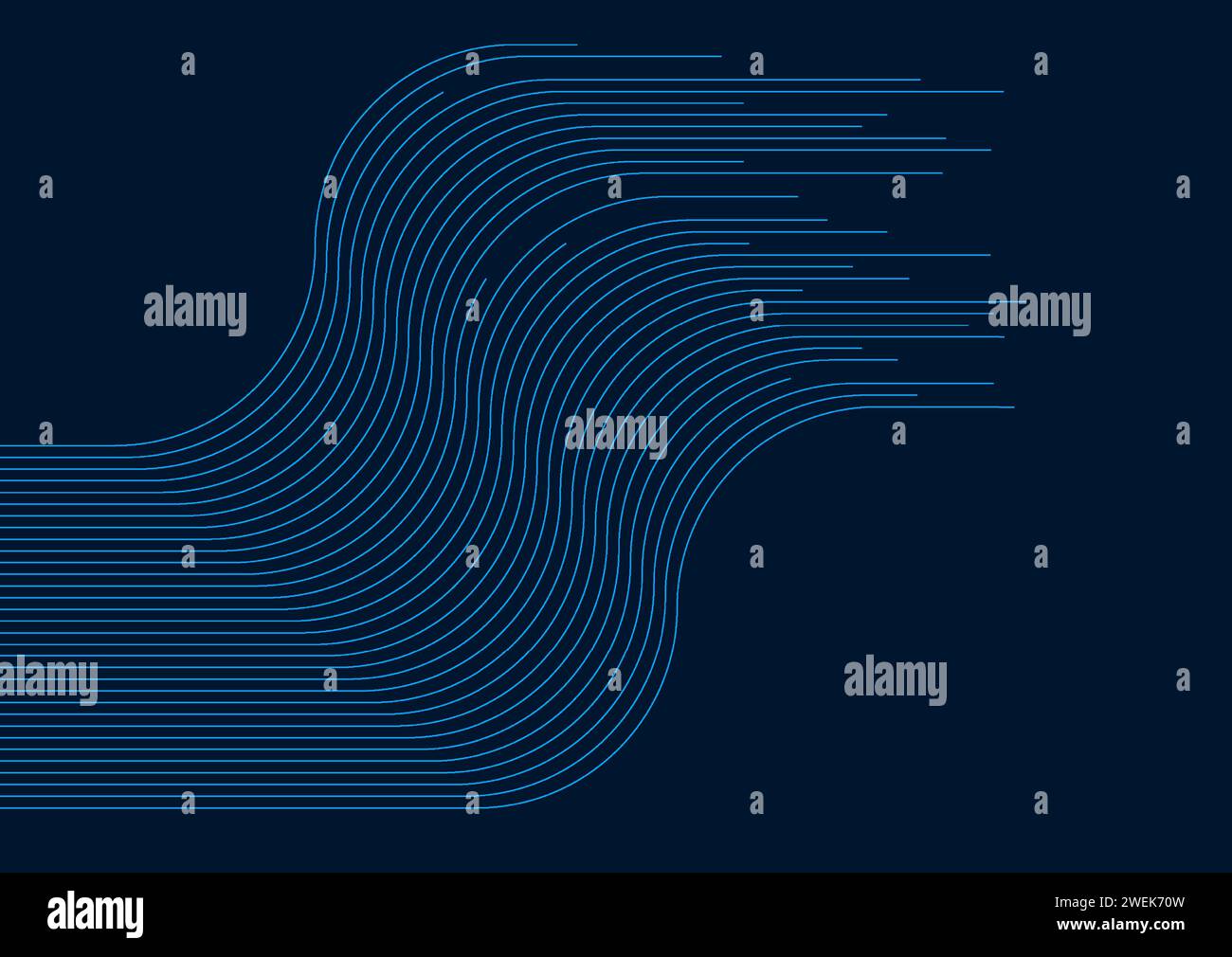 Dark blue curved geometric lines tech abstract background. Vector design Stock Vector