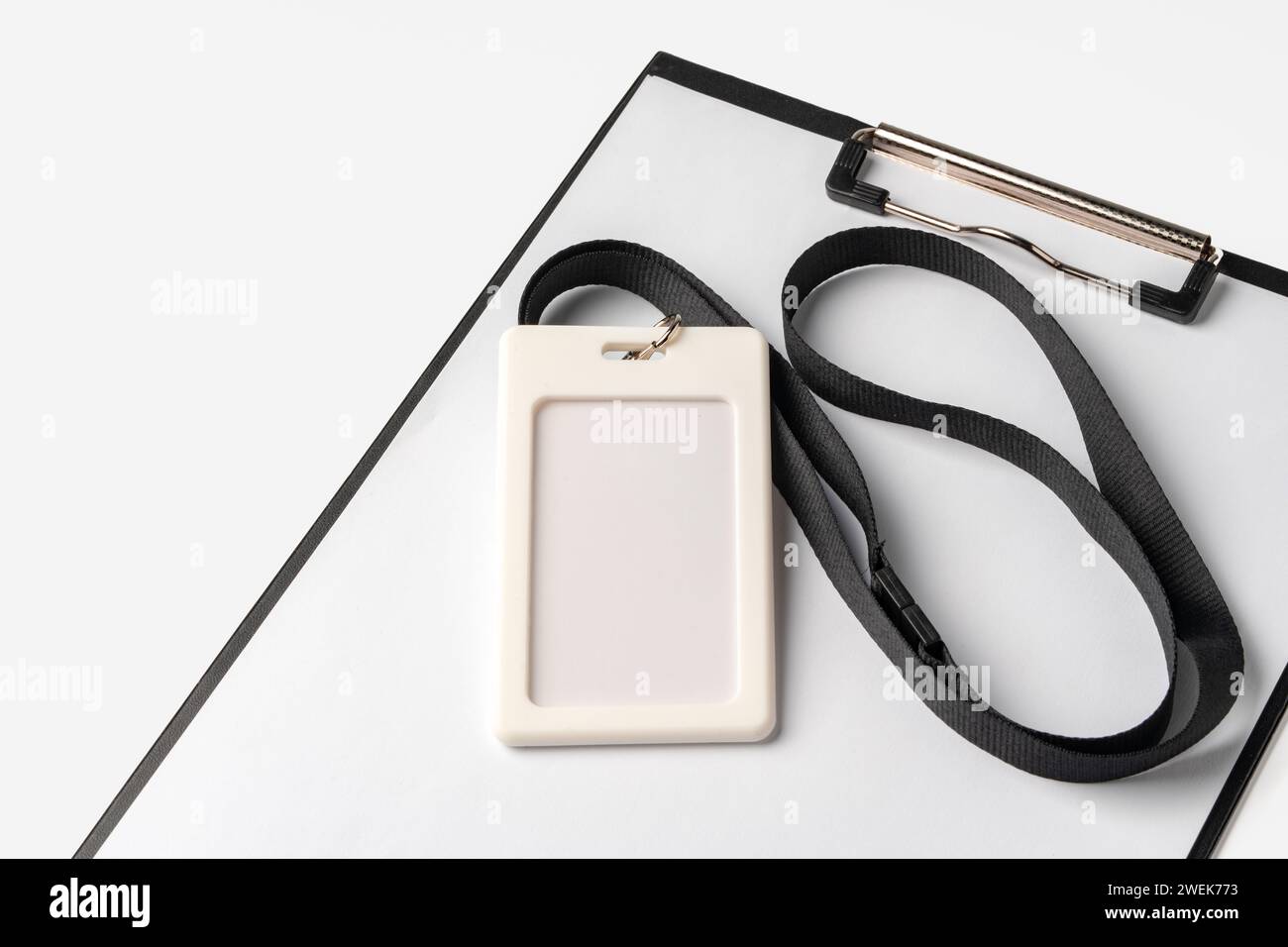Blank badge card and clipboard on white background Stock Photo - Alamy
