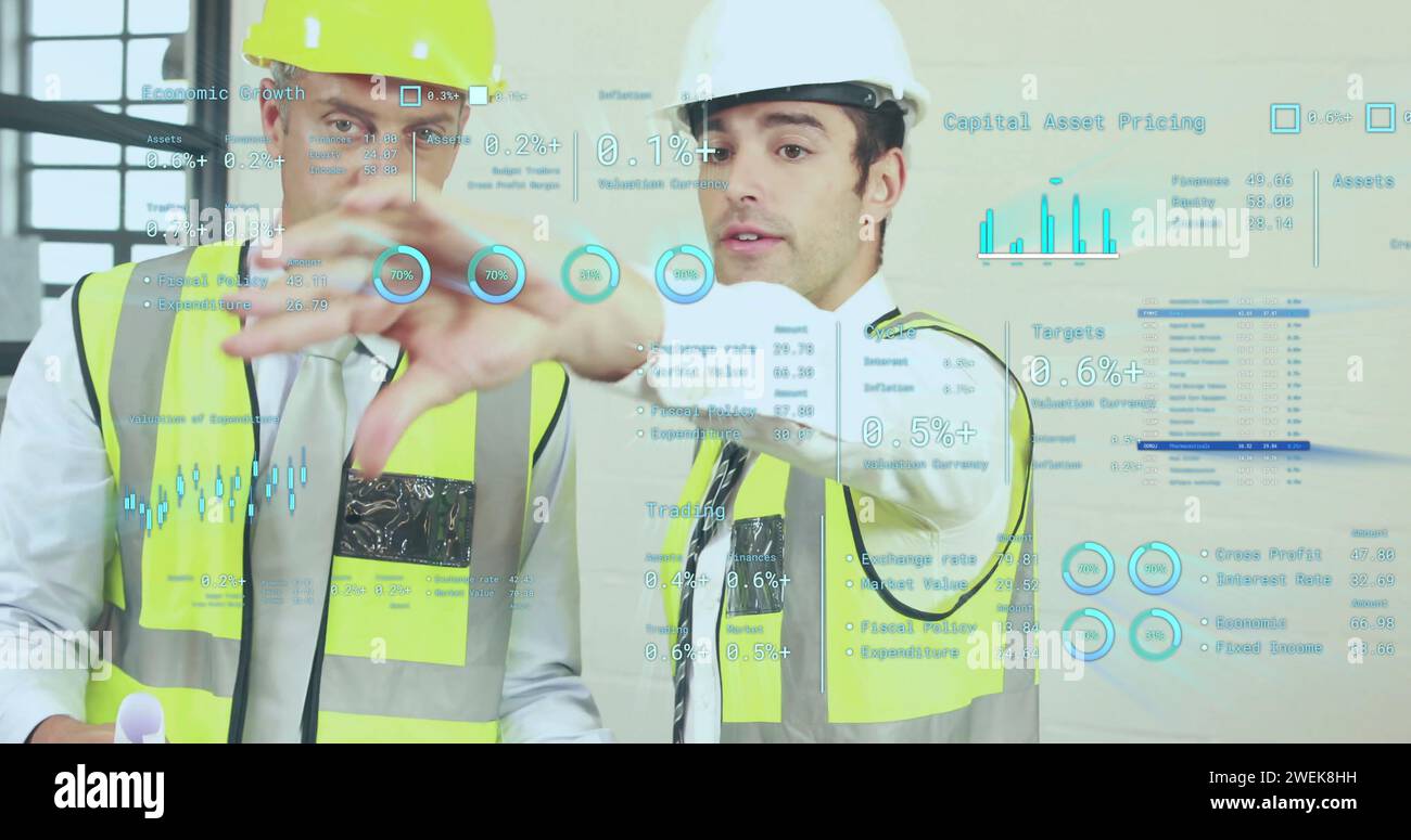 Image of data processing over diverse male architects in office Stock ...