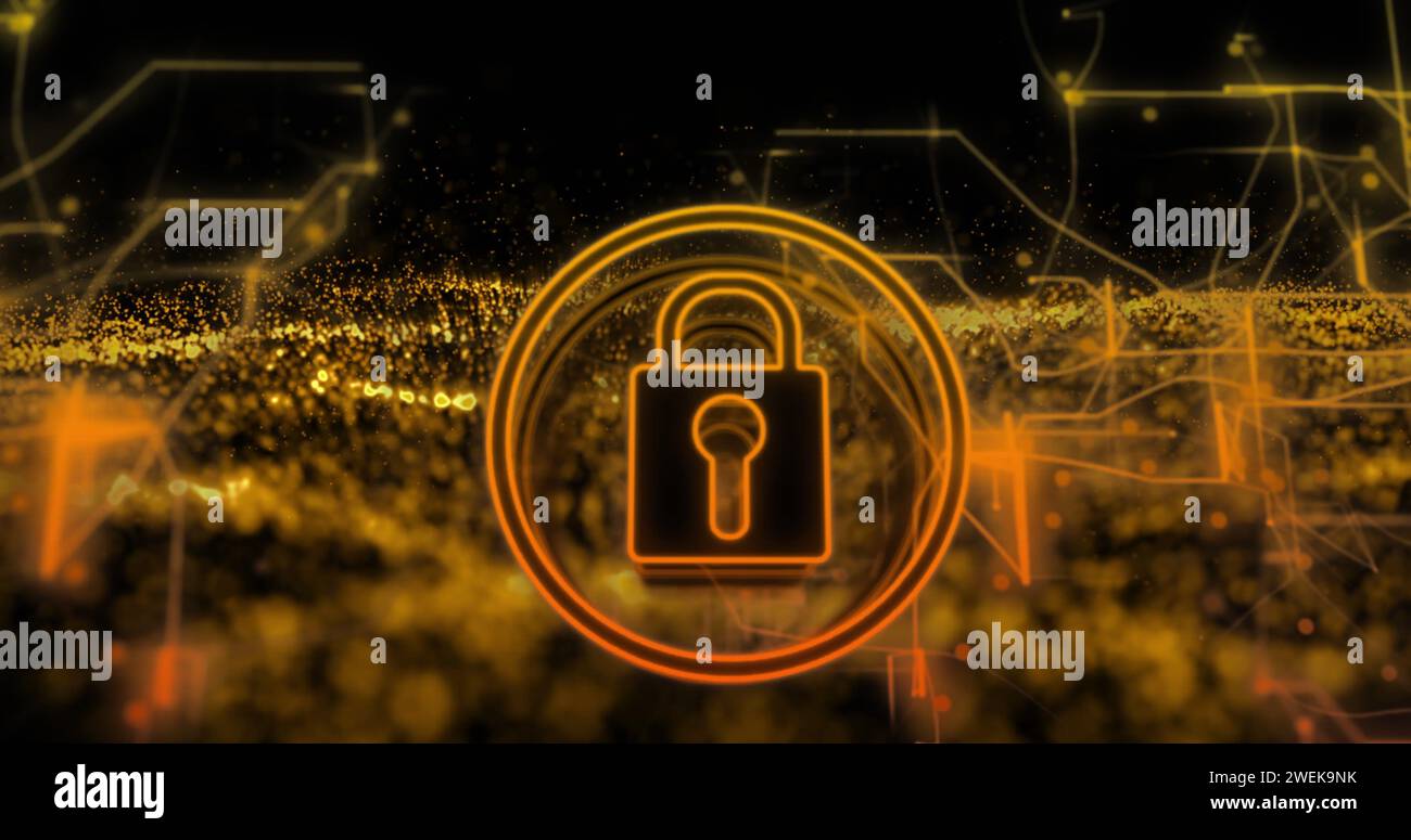 Image of padlock over data processing on black background Stock Photo ...