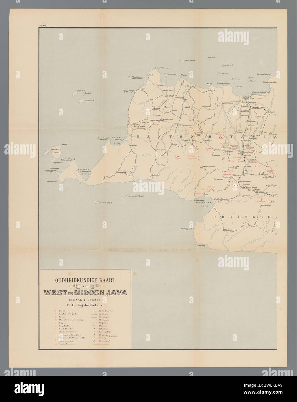 Map of West and Central Java, left part, Anonymous, 1890 - 1891 print At the top left numbered: I.  paper  maps of separate countries or regions Java Stock Photo