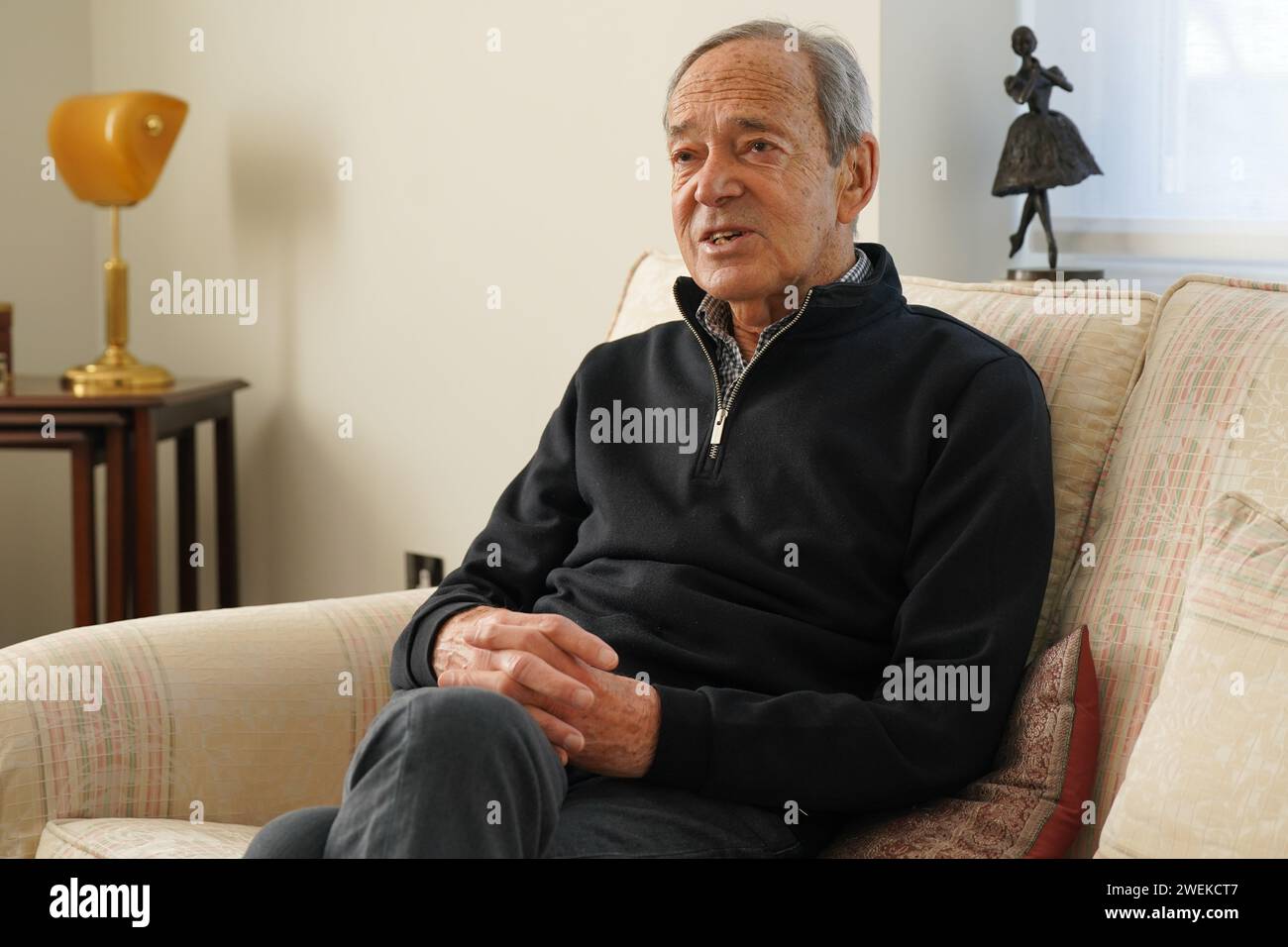 Holocaust survivor Ivan Shaw at his home in north London, ahead of Holocaust Memorial Day. Ivan was born in 1939 in Novi Sad, Yugoslavia (now Serbia). In 1944 Germans began to round up and deport Jews, including Ivan's mother. His father went with her despite only being half-Jewish. Ivan was hidden by one of his father's sisters until his concealment was given away by a neighbour. He was then taken to prison by the Gestapo, spending the night alone in a cell aged 5, before he was moved to a transit camp where he was reunited with his family. The inmates were taken to Novi Sad train station to  Stock Photo