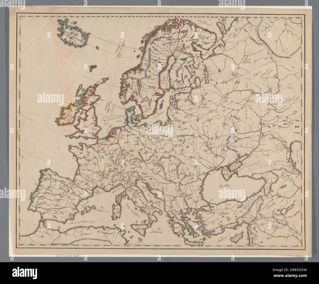 Map of Europe with French inscriptions in Manuscript, Anonymous, 1700 1950 print paper. ink