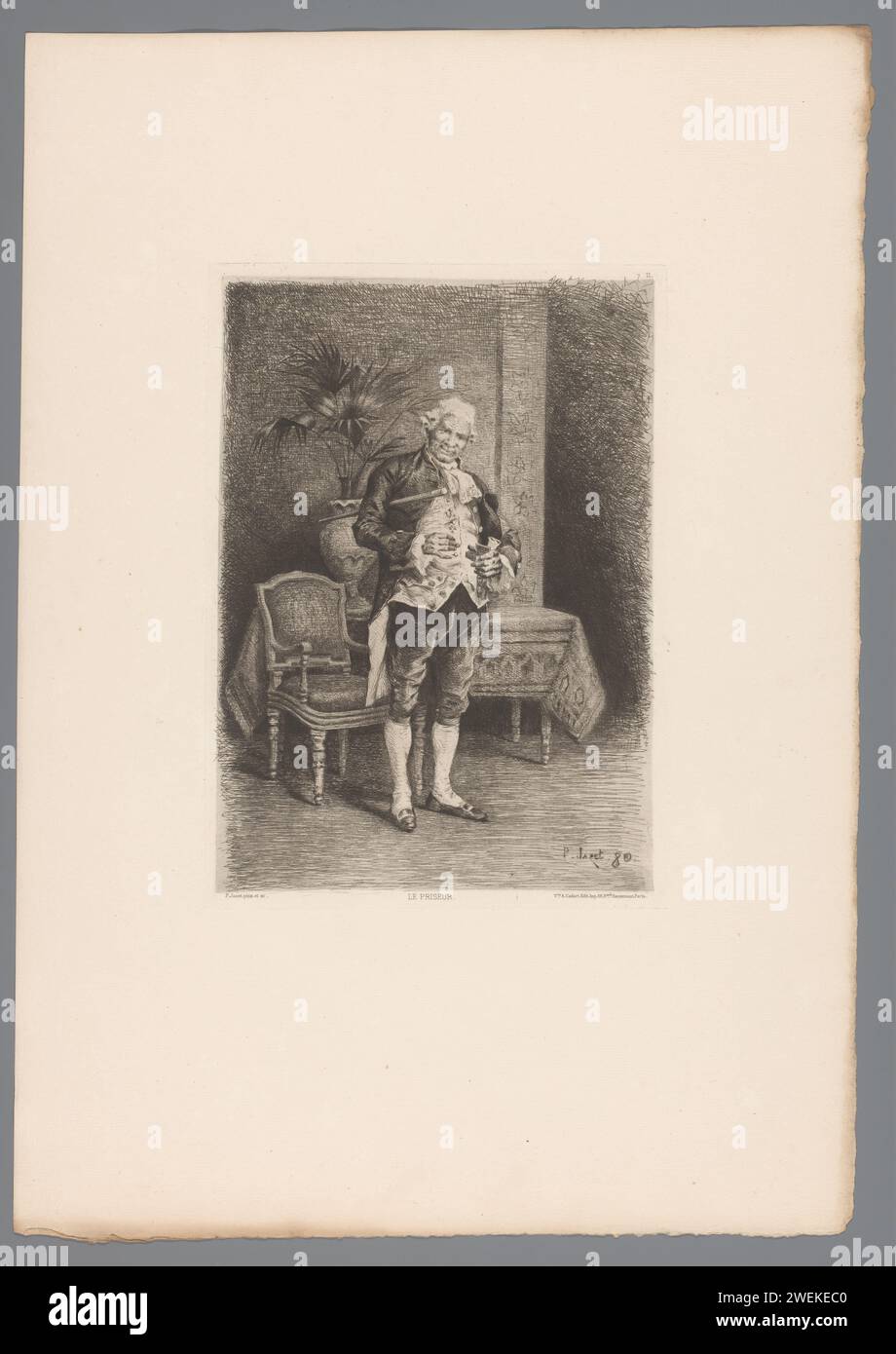 Standing man with snuff box, Paul Léon Jazet, 1881 print paper etching / drypoint snuff-box ...