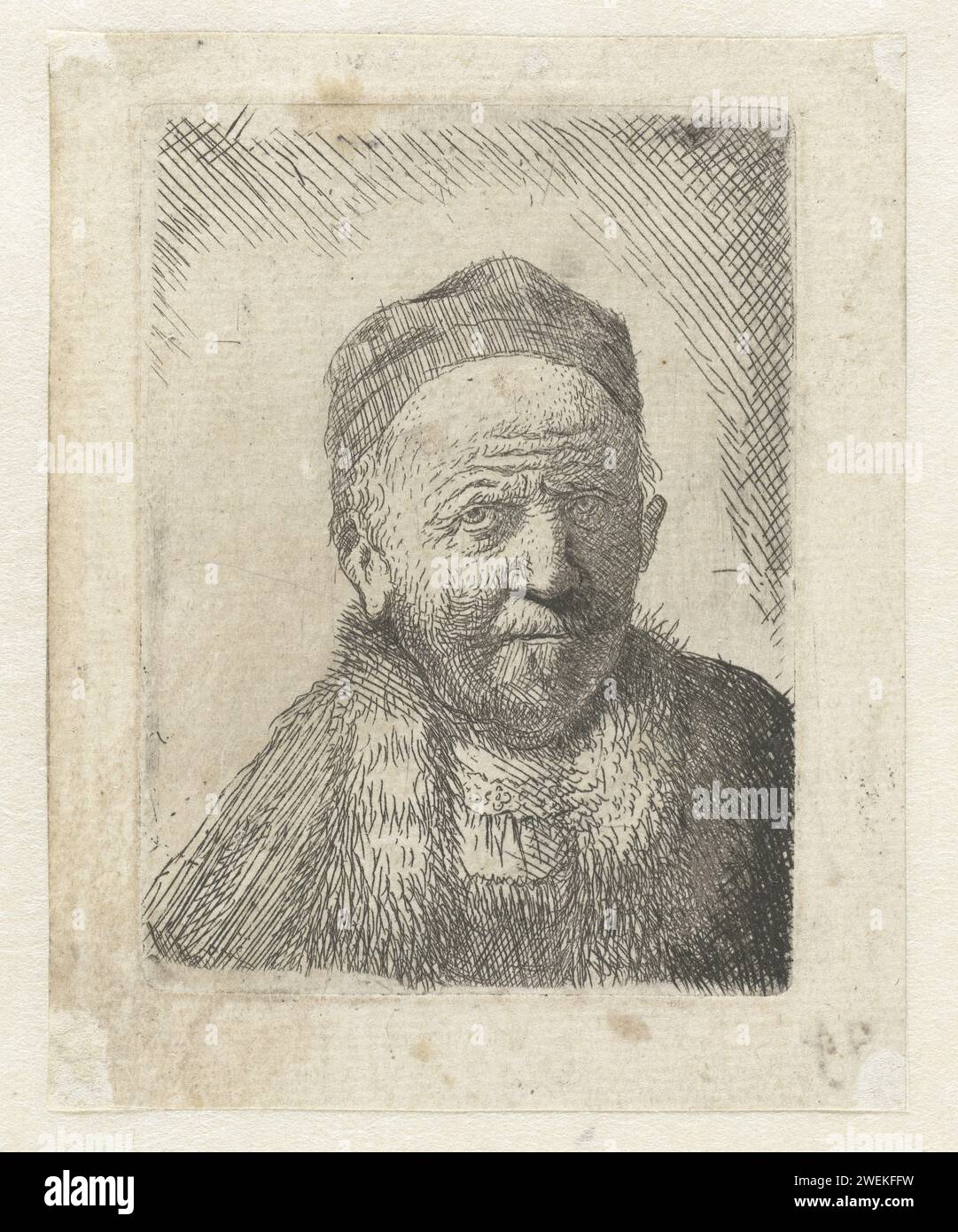 Man wearing a close cap: bust (the artist’s father?), Thomas Worlidge (possibly), after Rembrandt van Rijn, 1710 - 1766 print   paper etching old man Stock Photo