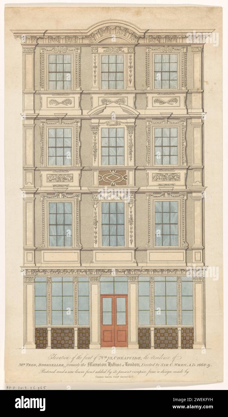 Facade of the Thomas Tegg store in London, Anonymous, After George Smith, 1824 - 1846 print   paper etching façade (of house or building) Castle of Villette ** Stock Photo