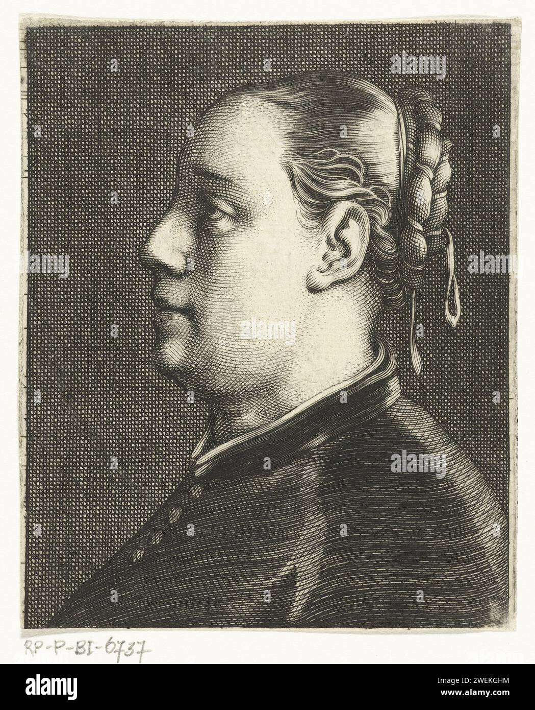 Bust of Woman with Opstra Haar, Cornelis van Dalen (I), 1612 - 1665 print   paper engraving Hairdress Stock Photo