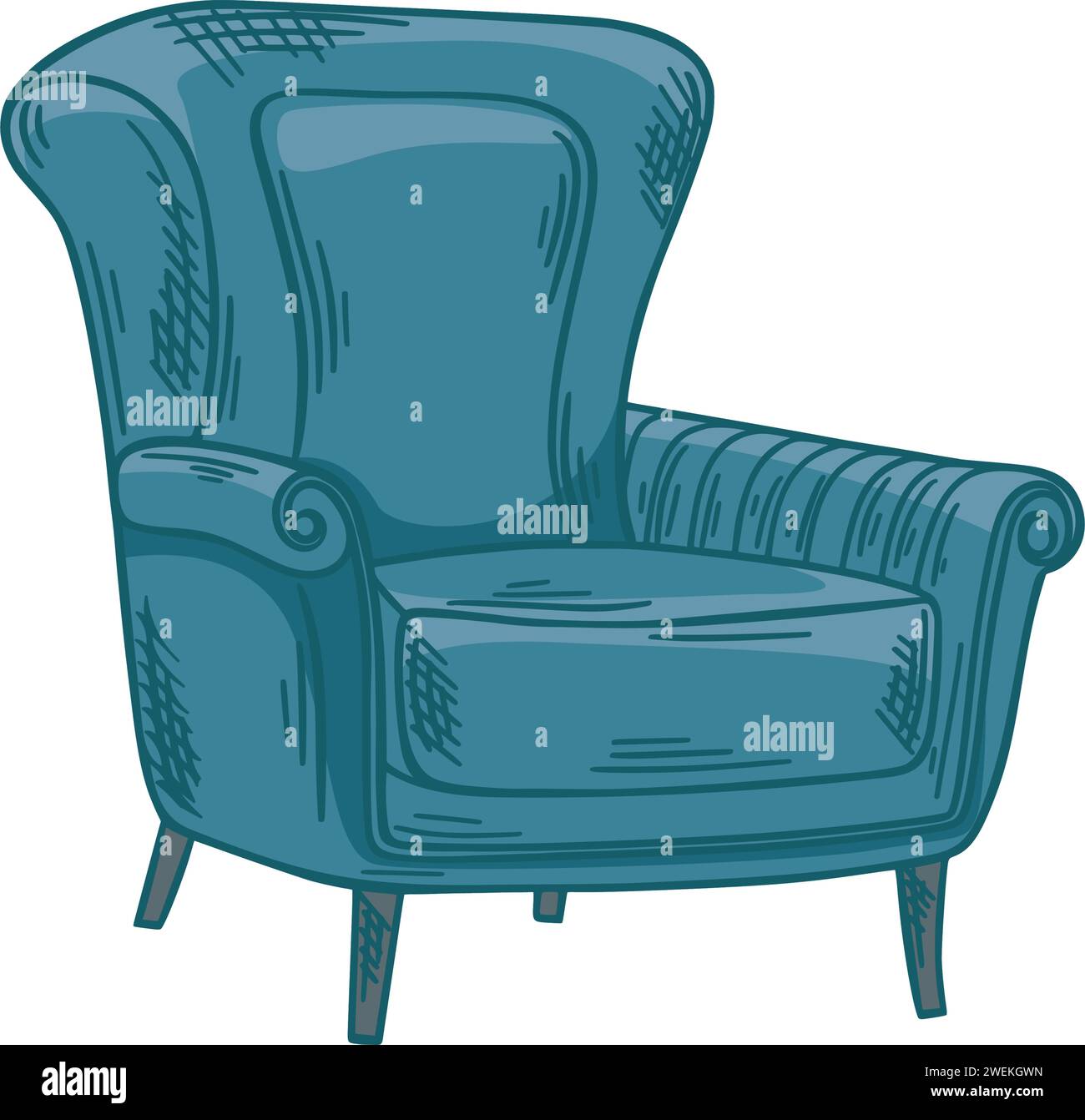 Vintage blue armchair, furniture for home interior Stock Vector