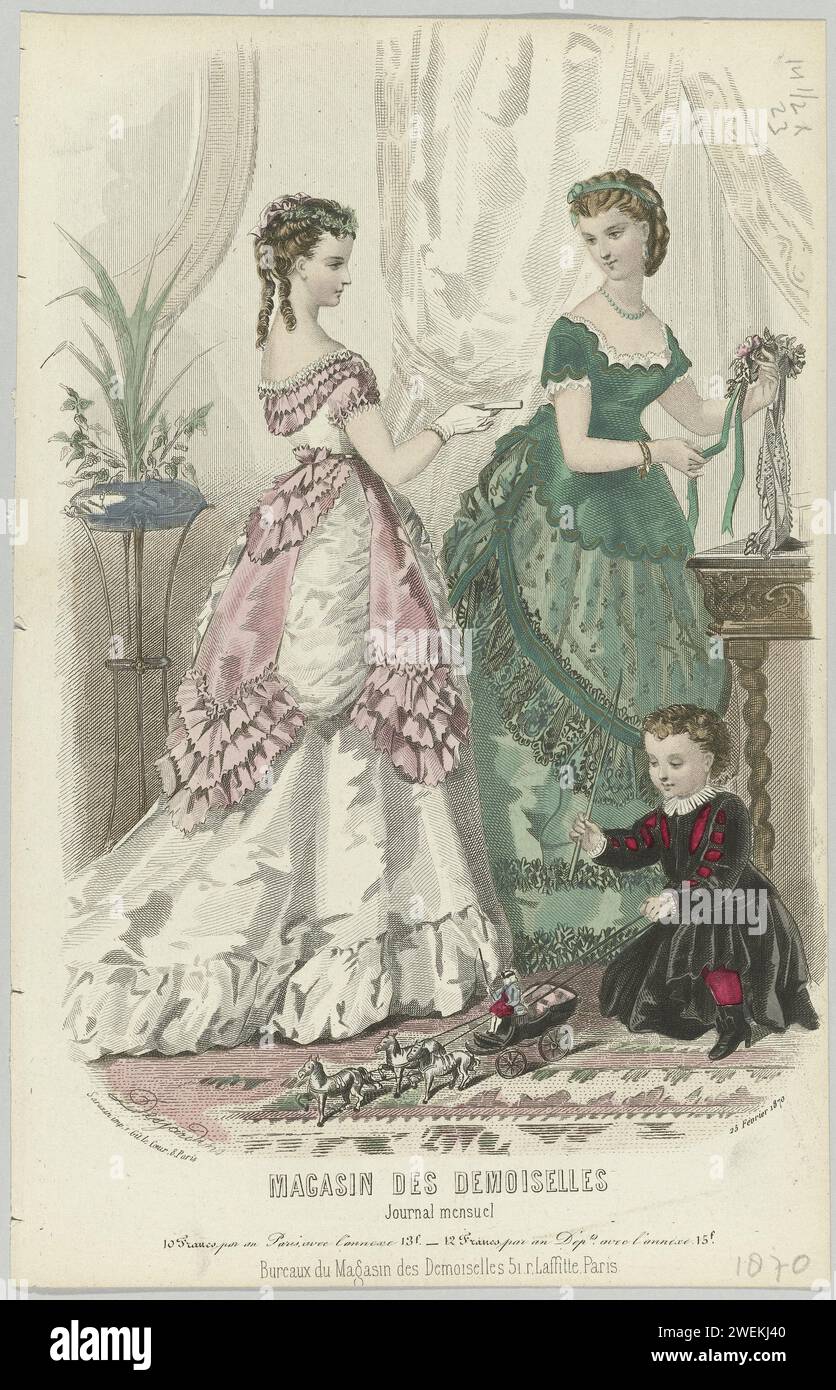 1870 evening dress 1870 Wood Engraving Victorian Lady Evening Dress Bonnet Hat Costume Fashion  YPM3 main image 0