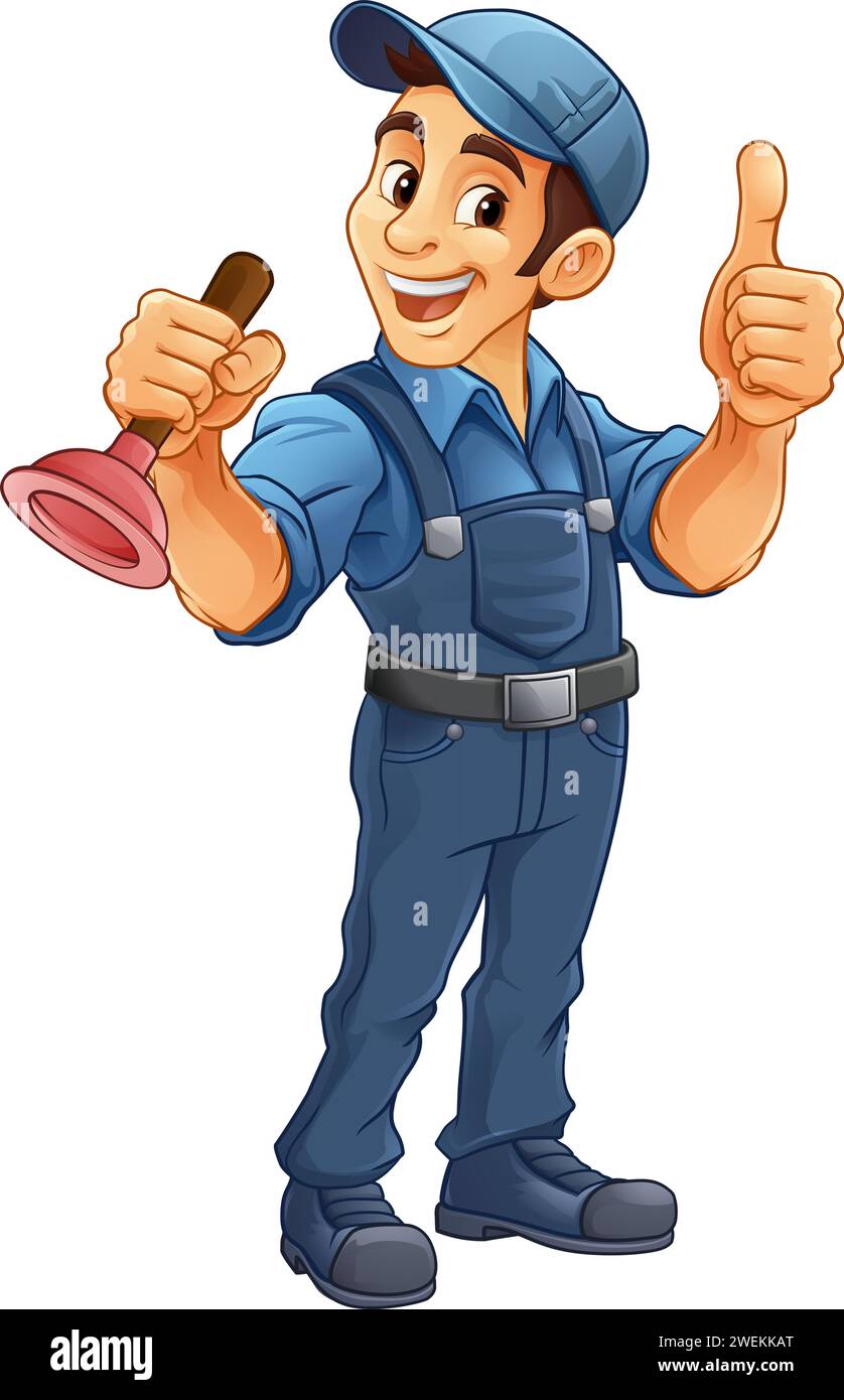 Plumber Plunger Tool Cartoon Plumbing Man Handyman Stock Vector Image ...