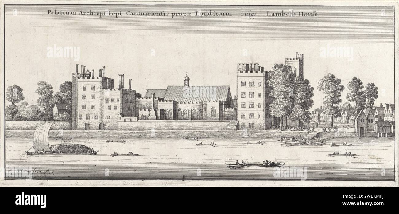 Lambeth Palace in London, seen from the Thames, Wenceslaus Hollar, 1647 ...